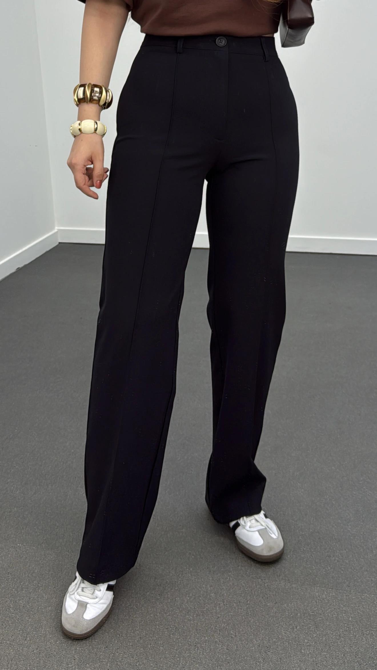 Meg Lacivert Nervür Dikişli Palazzo Kumaş Pantolon