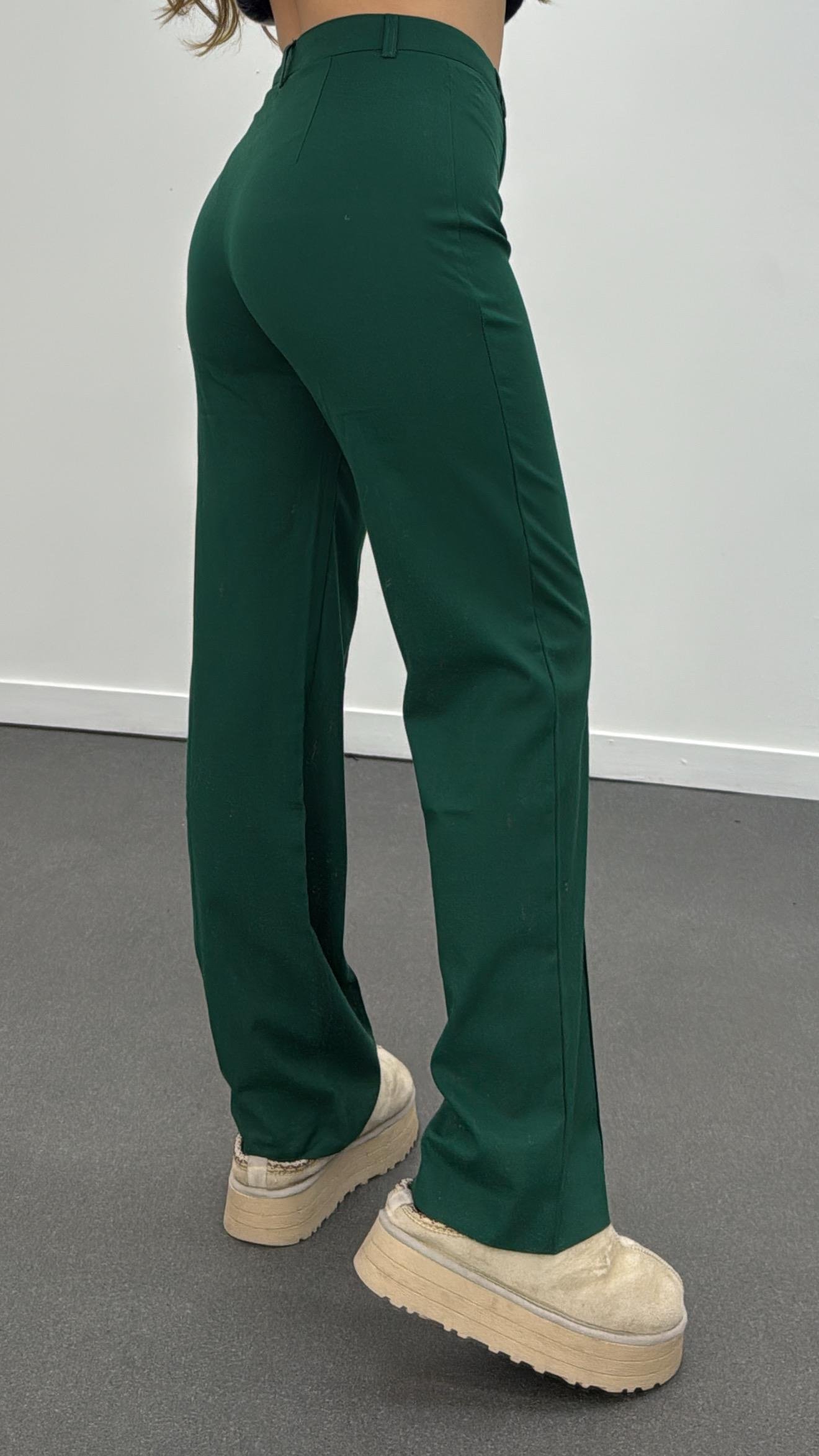 Meg Zümrüt Yeşil Nervür Dikişli Palazzo Pantolon