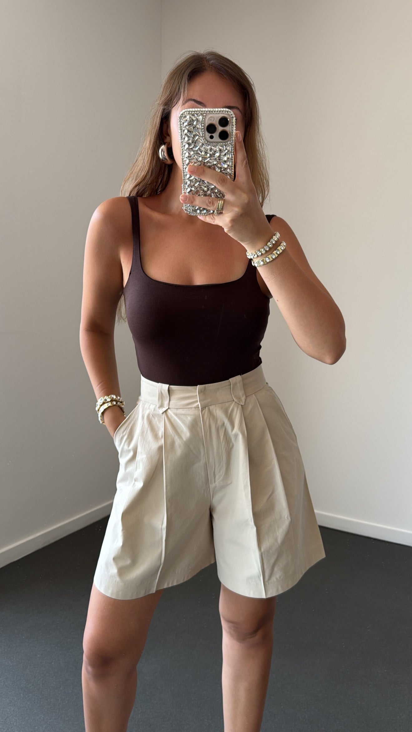 Mendes Kahve Kare Yaka Askılı Bodysuit