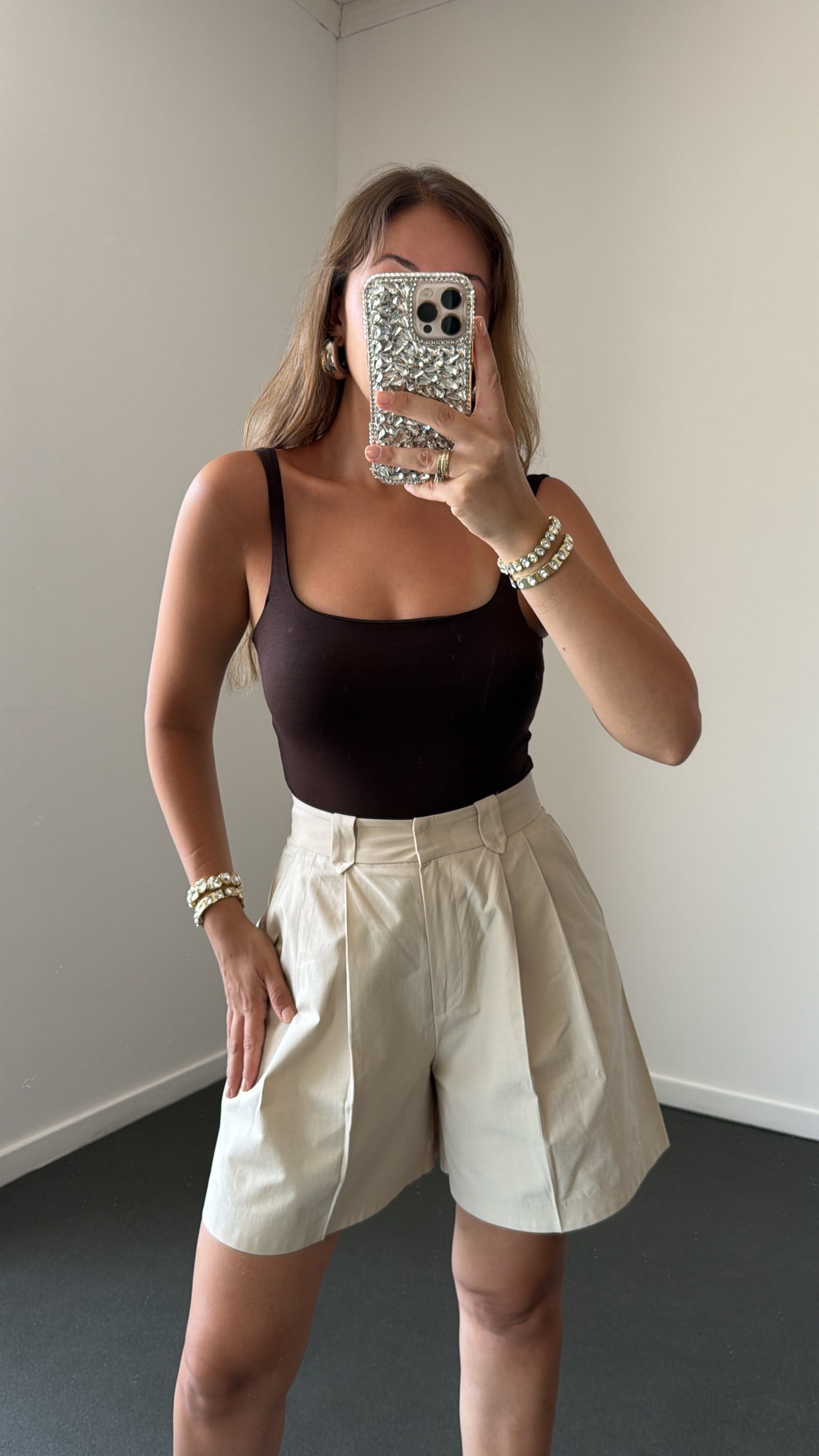 Mendes Kahve Kare Yaka Askılı Bodysuit