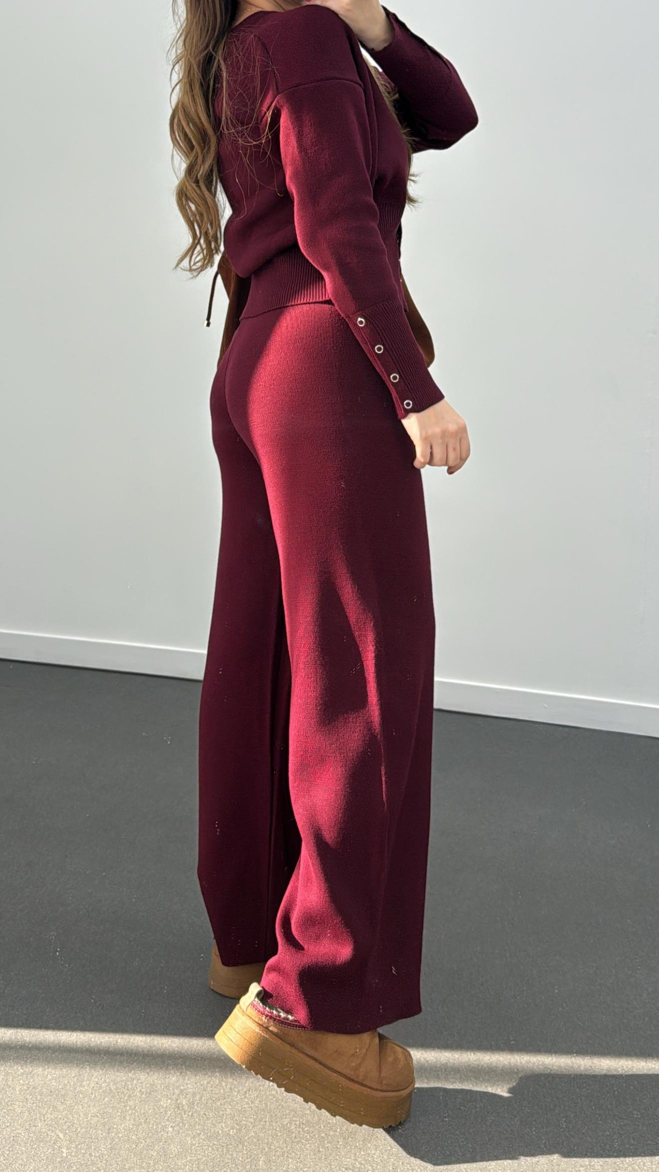 Merlin Bordo Çıtçıtlı Hırka Pantolon Takımı