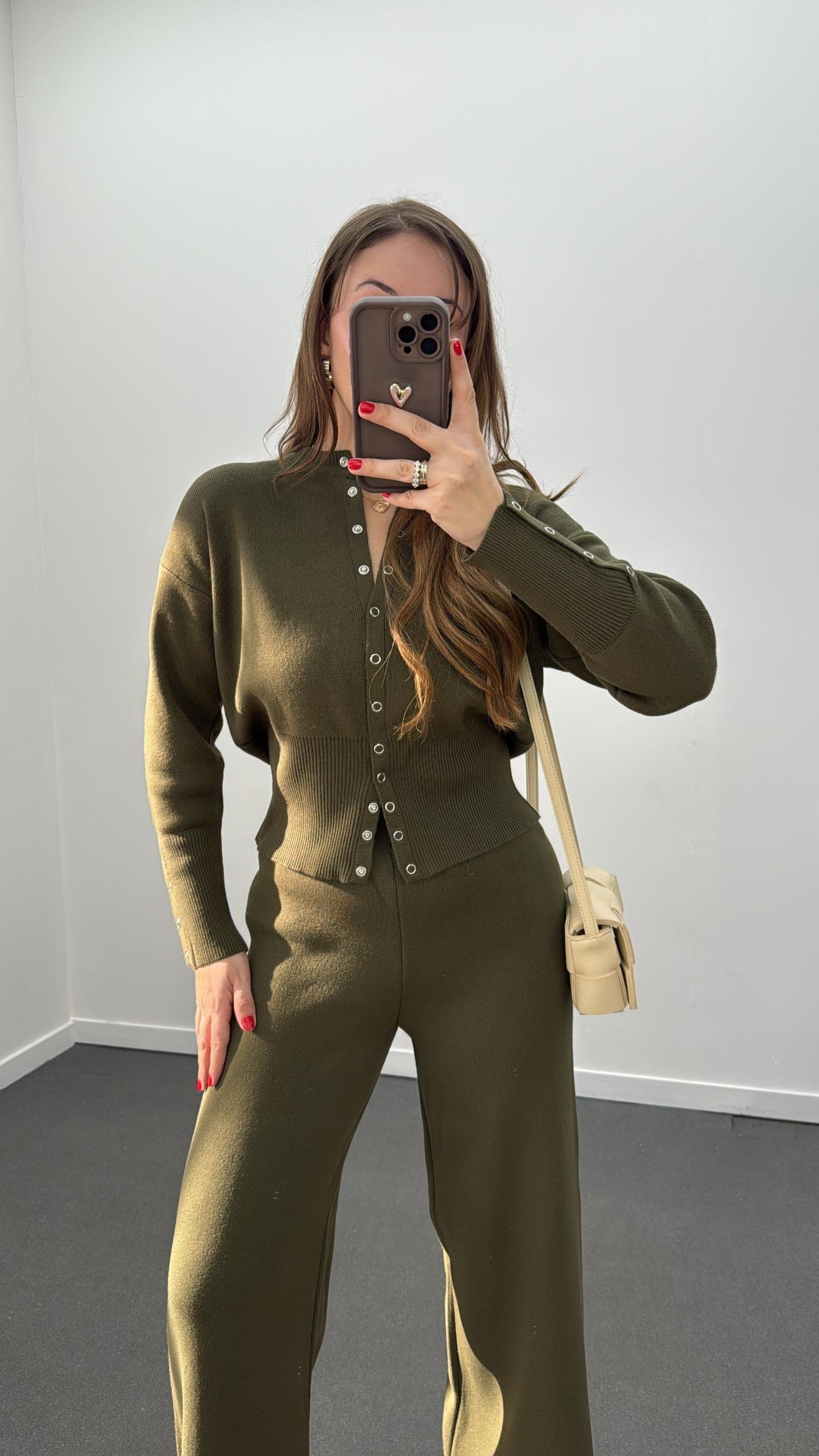 Merlin Haki Çıtçıtlı Hırka Pantolon Takımı