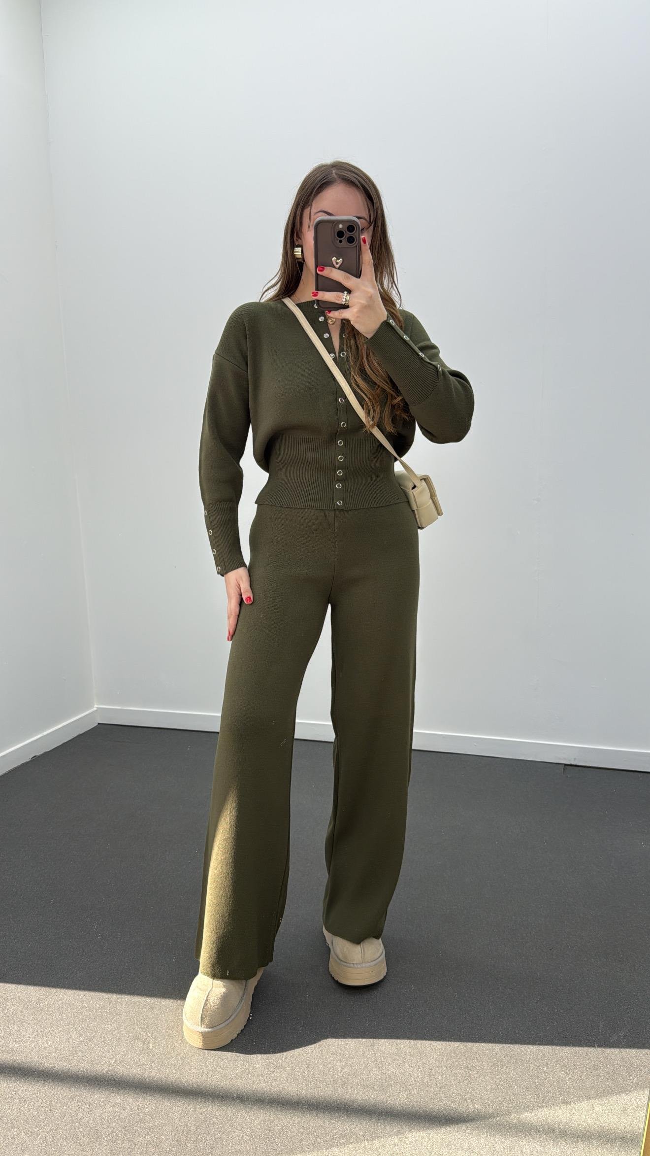 Merlin Haki Çıtçıtlı Hırka Pantolon Takımı