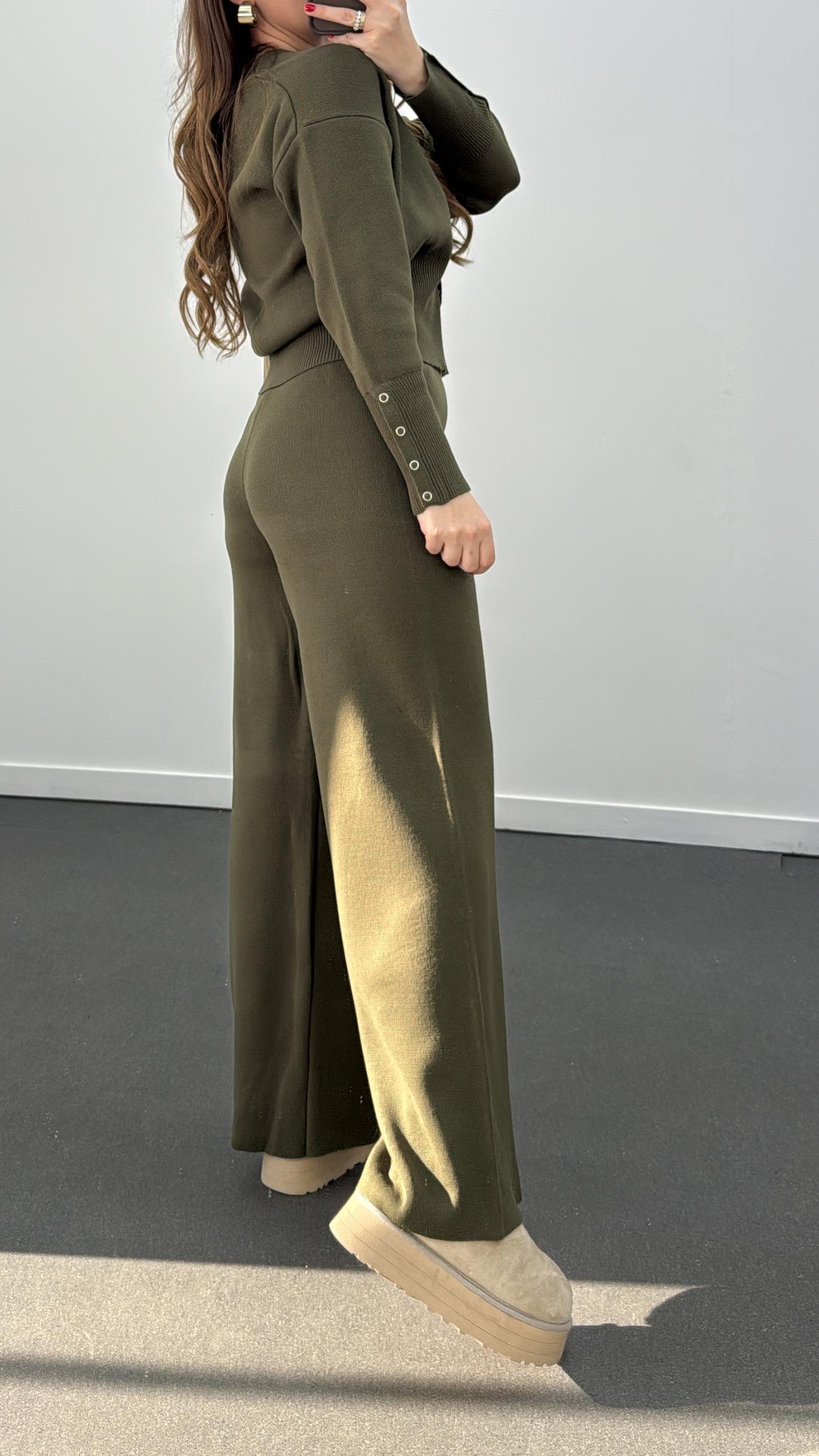 Merlin Haki Çıtçıtlı Hırka Pantolon Takımı