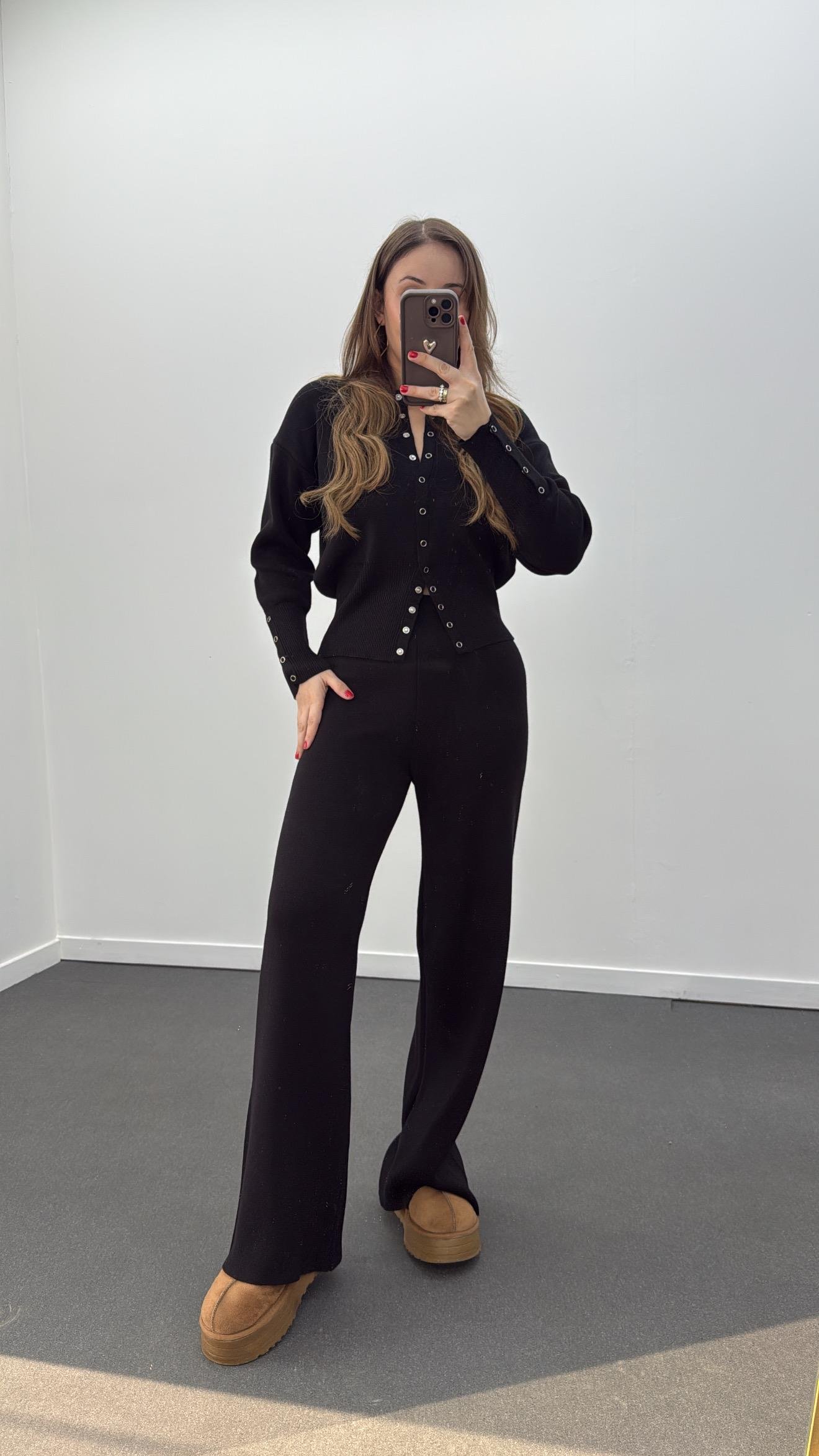 Merlin Siyah Çıtçıtlı Hırka Pantolon Takımı