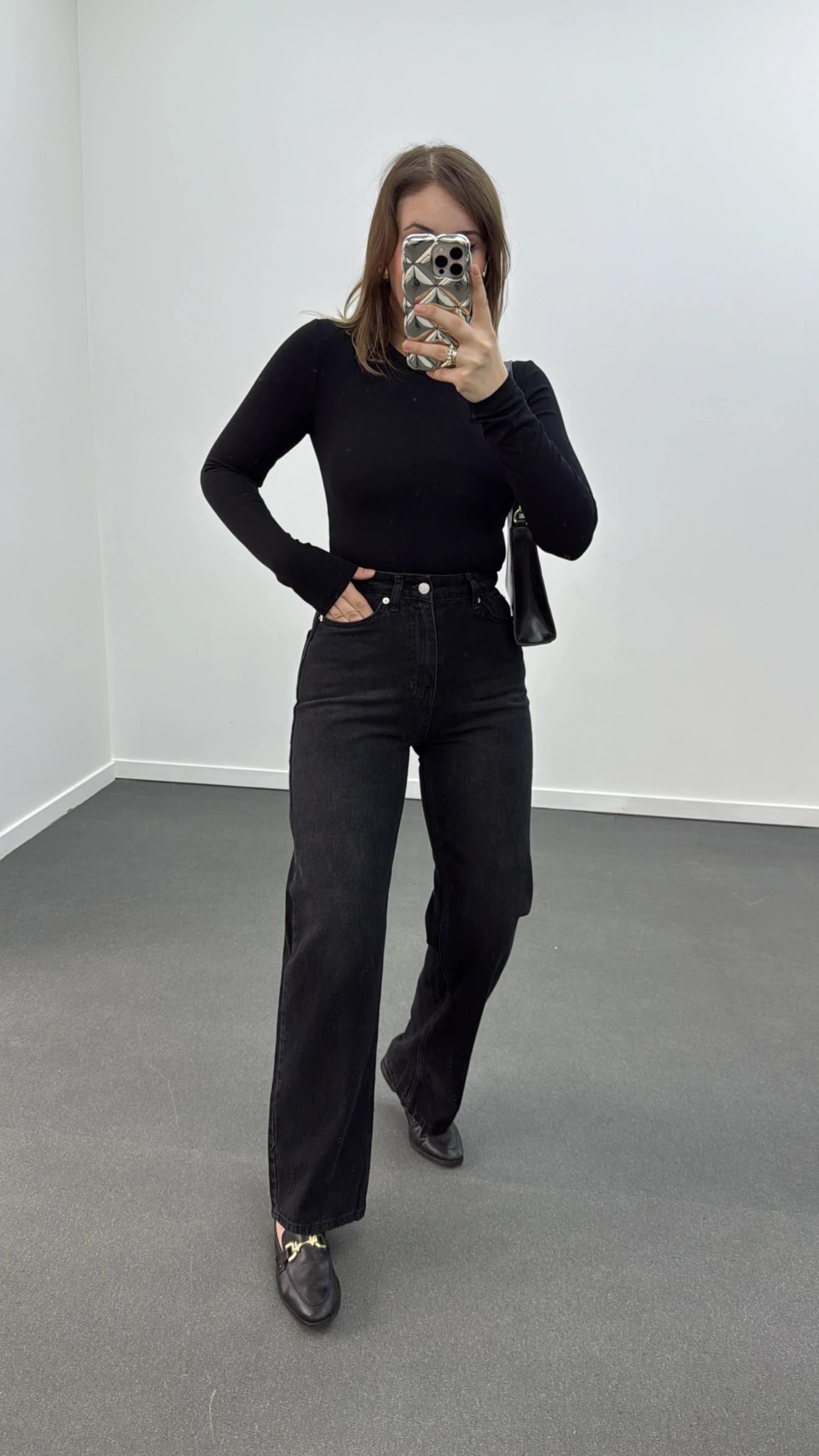 Miami Antrasit Renk Süper Yüksek Bel Wide Leg Jeans