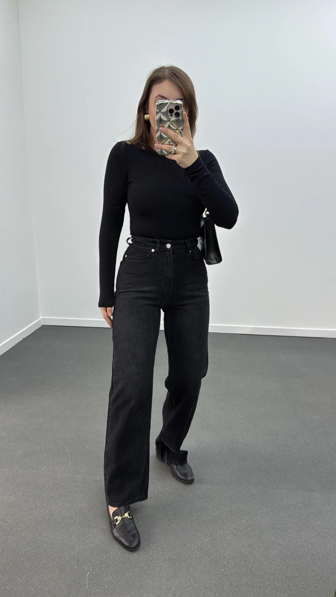Miami Antrasit Renk Süper Yüksek Bel Wide Leg Jeans