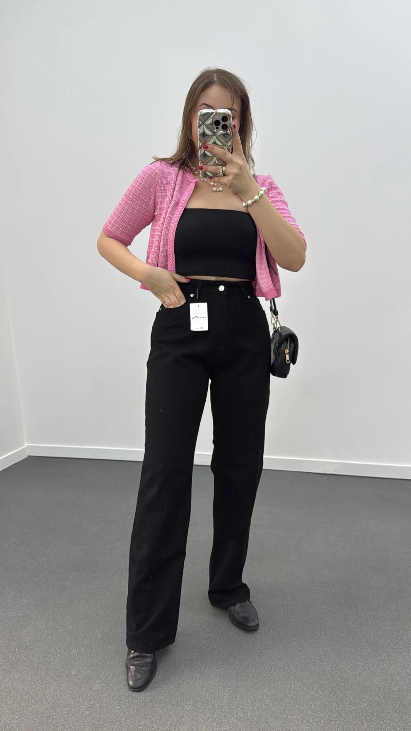 Miami Siyah Renk Süper Yüksek Bel Wide Leg Jeans