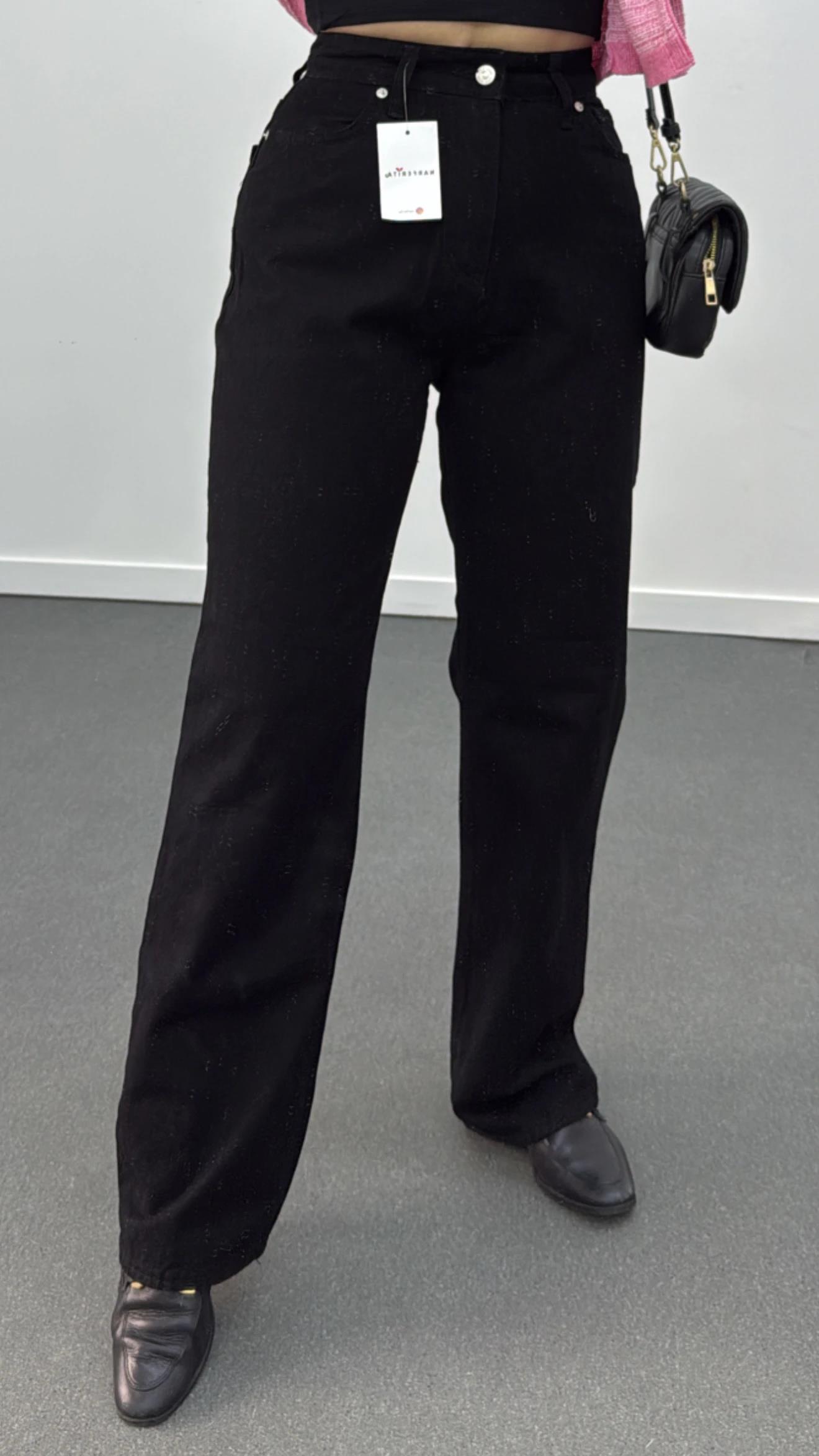 Miami Siyah Renk Süper Yüksek Bel Wide Leg Jeans