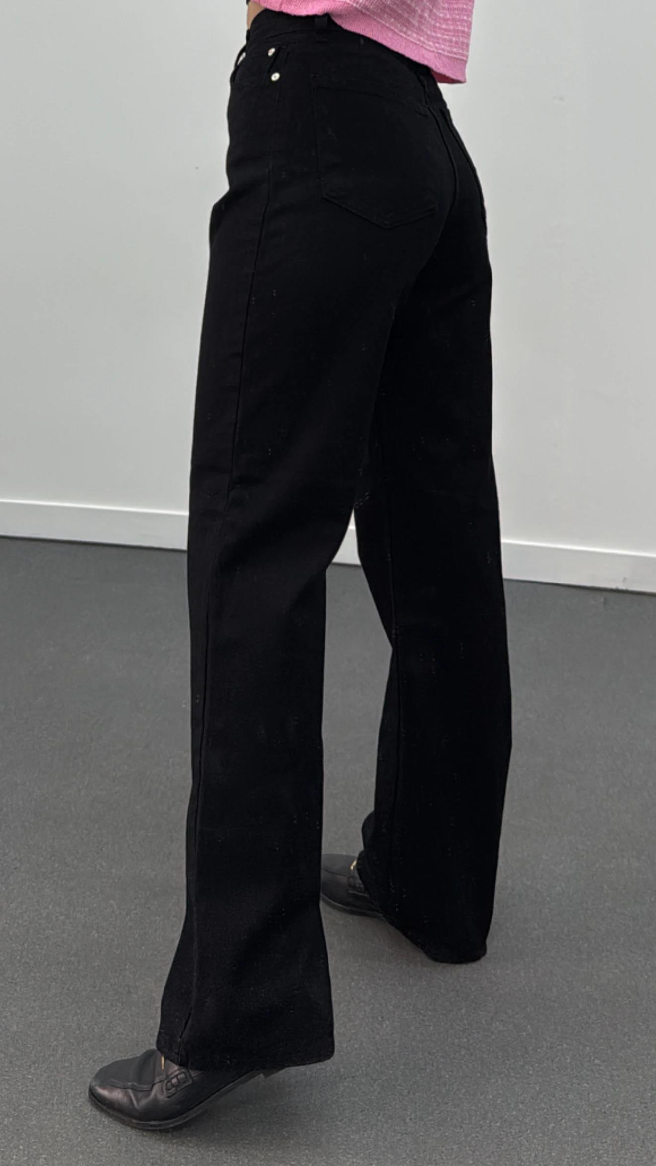 Miami Siyah Renk Süper Yüksek Bel Wide Leg Jeans