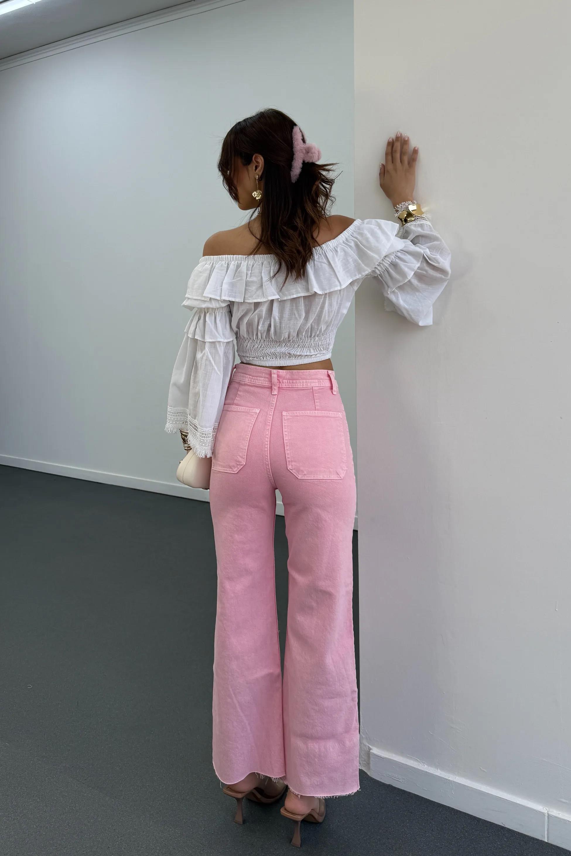 Milano Açık Pembe Cepli Yarım Flare Jeans