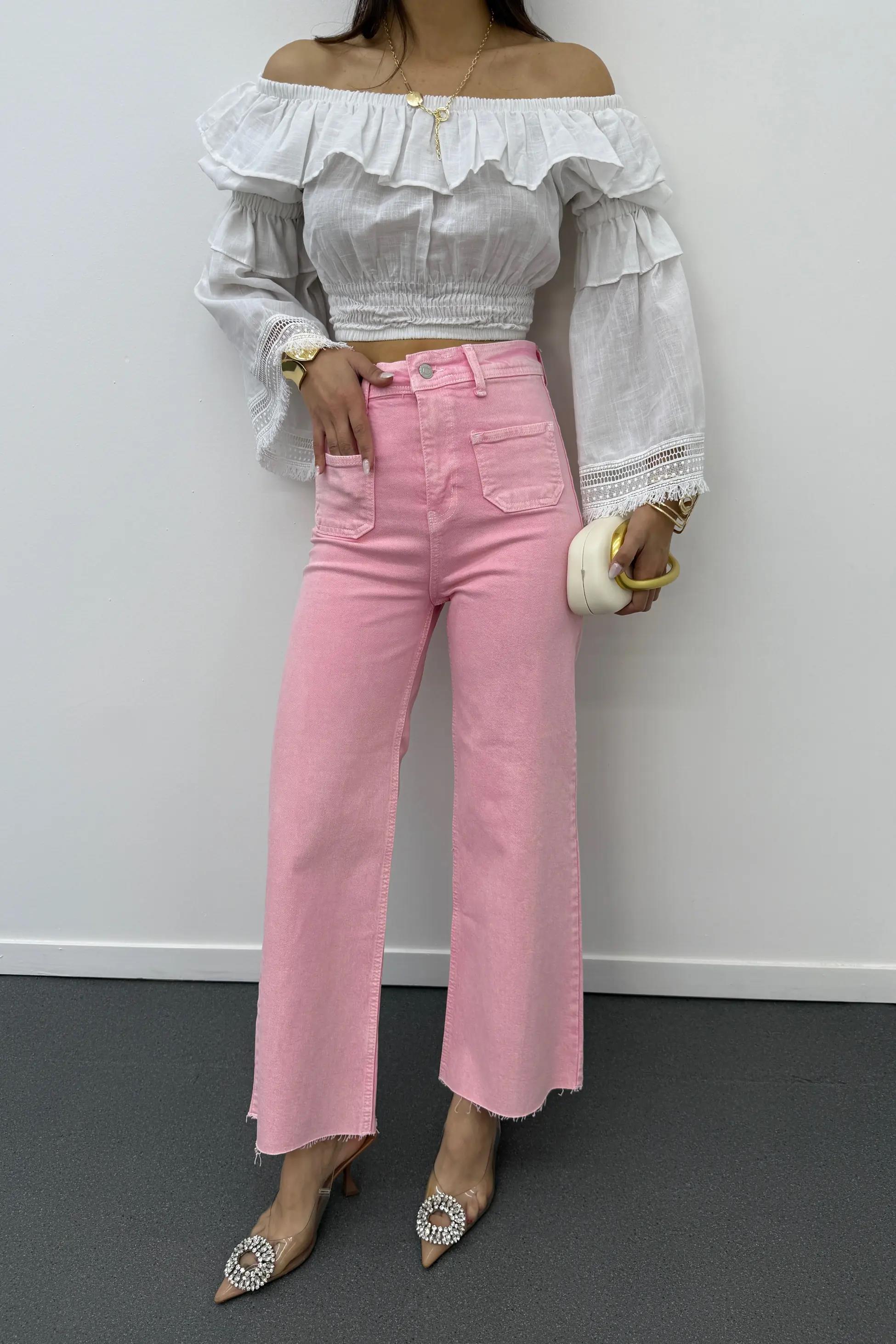 Milano Açık Pembe Cepli Yarım Flare Jeans