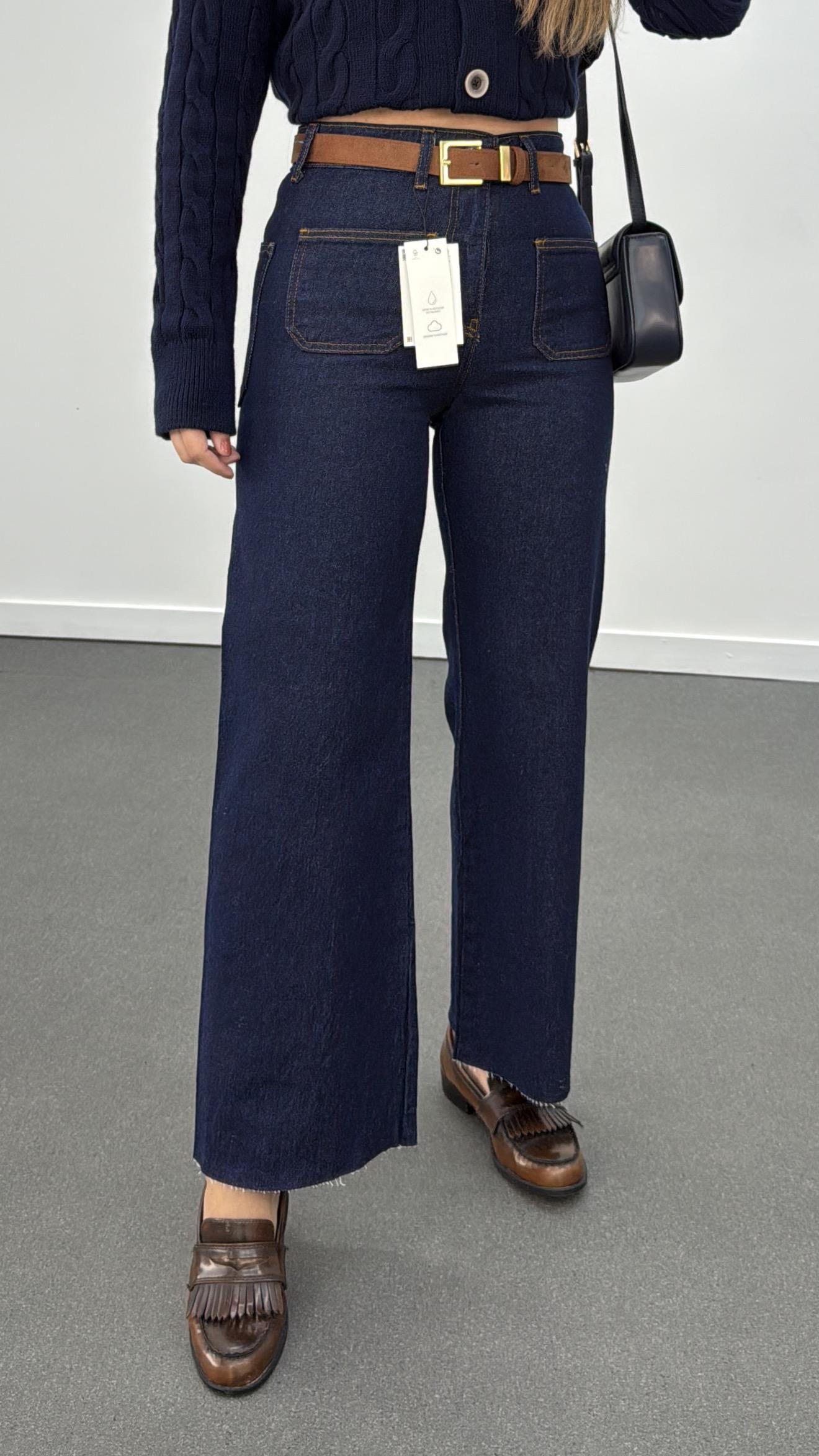 Milano Lacivert Cepli Yarım Flare Jeans