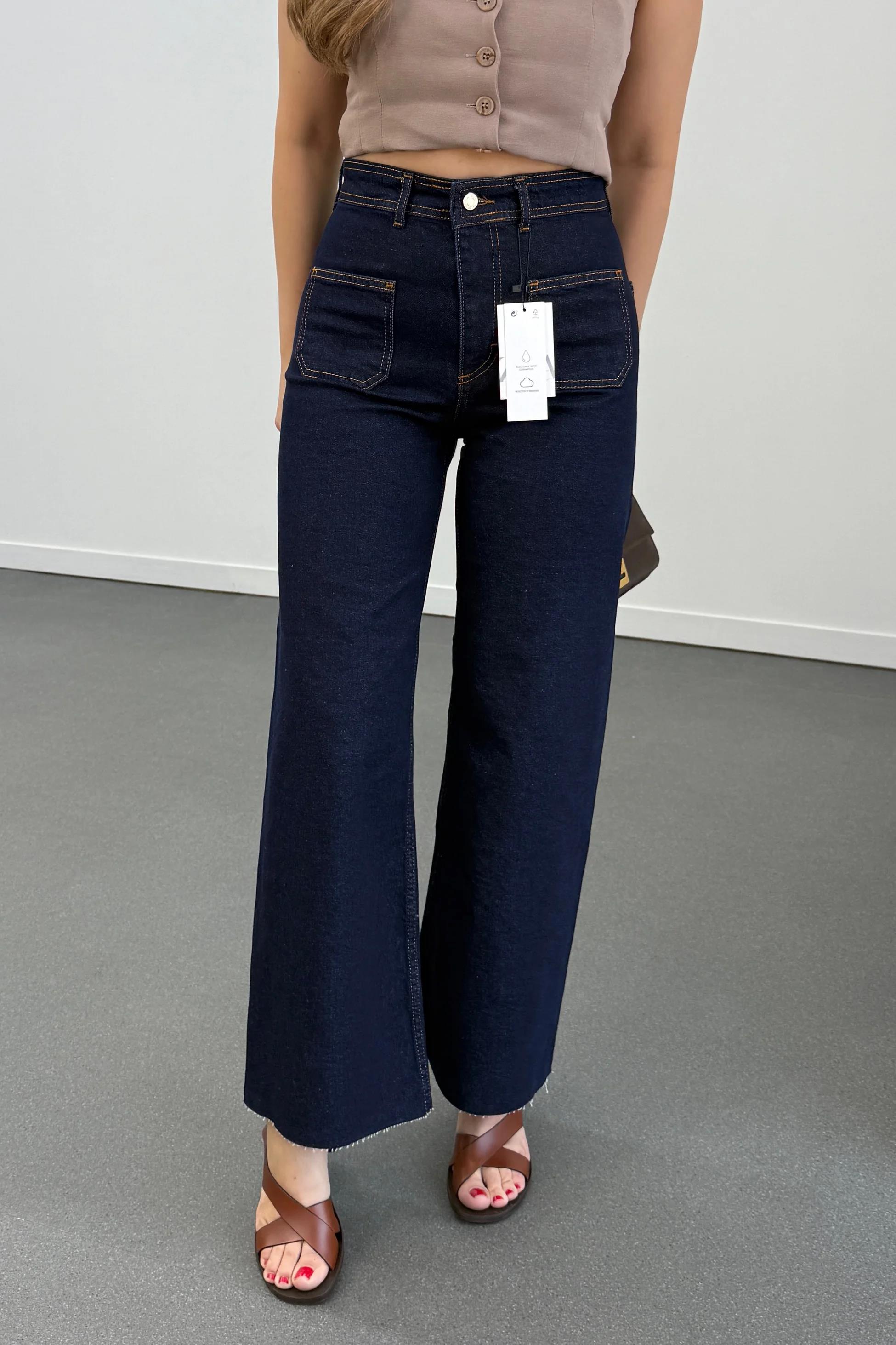 Milano Lacivert Cepli Yarım Flare Jeans