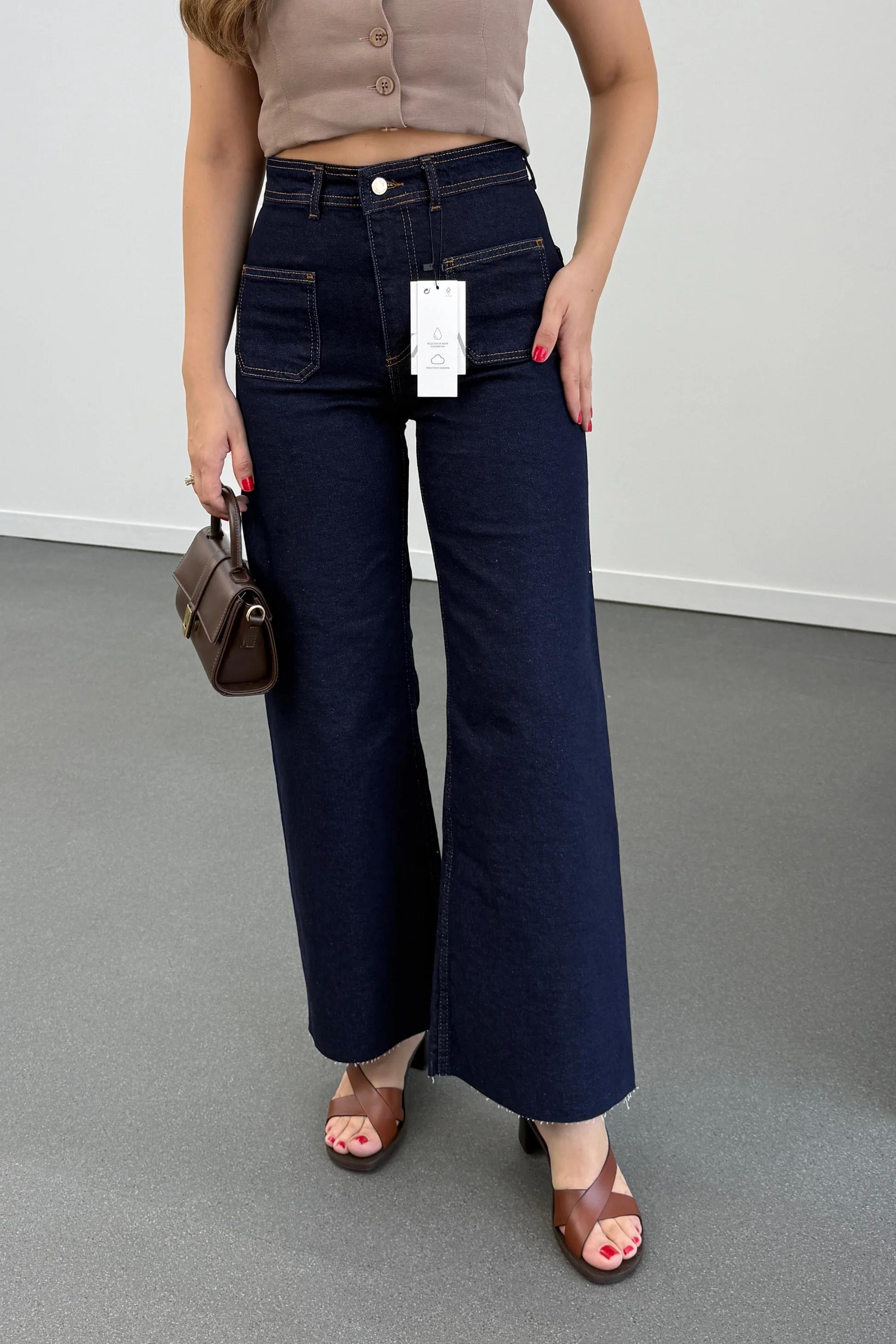 Milano Lacivert Cepli Yarım Flare Jeans
