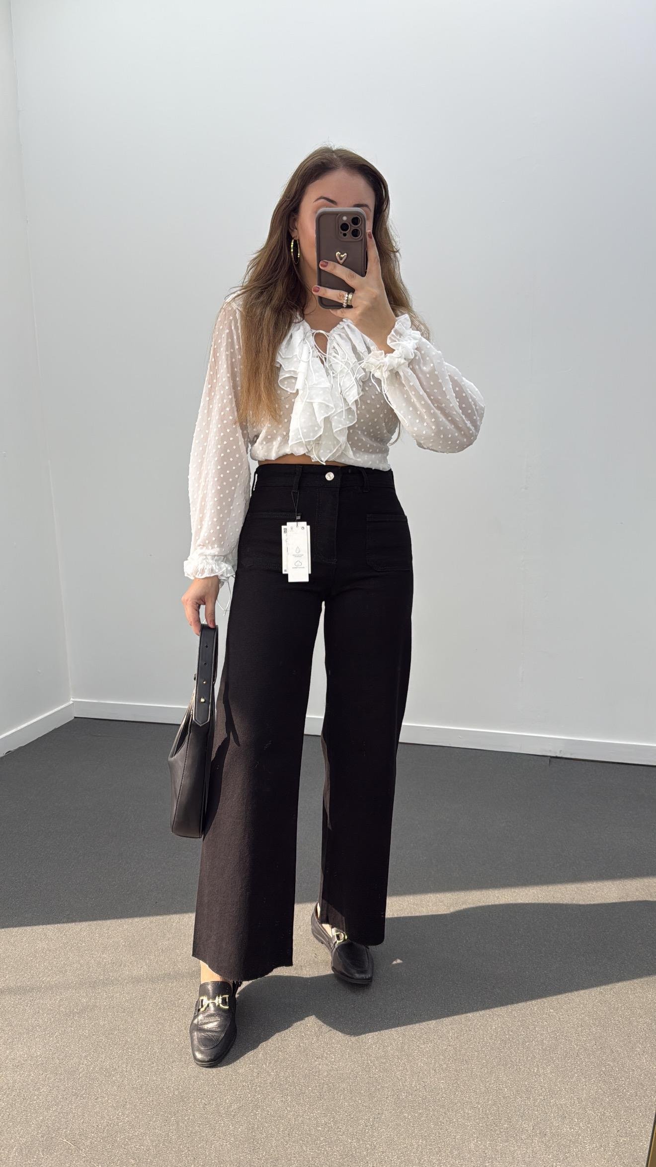 Milano Siyah Cepli Yarım Flare Jeans