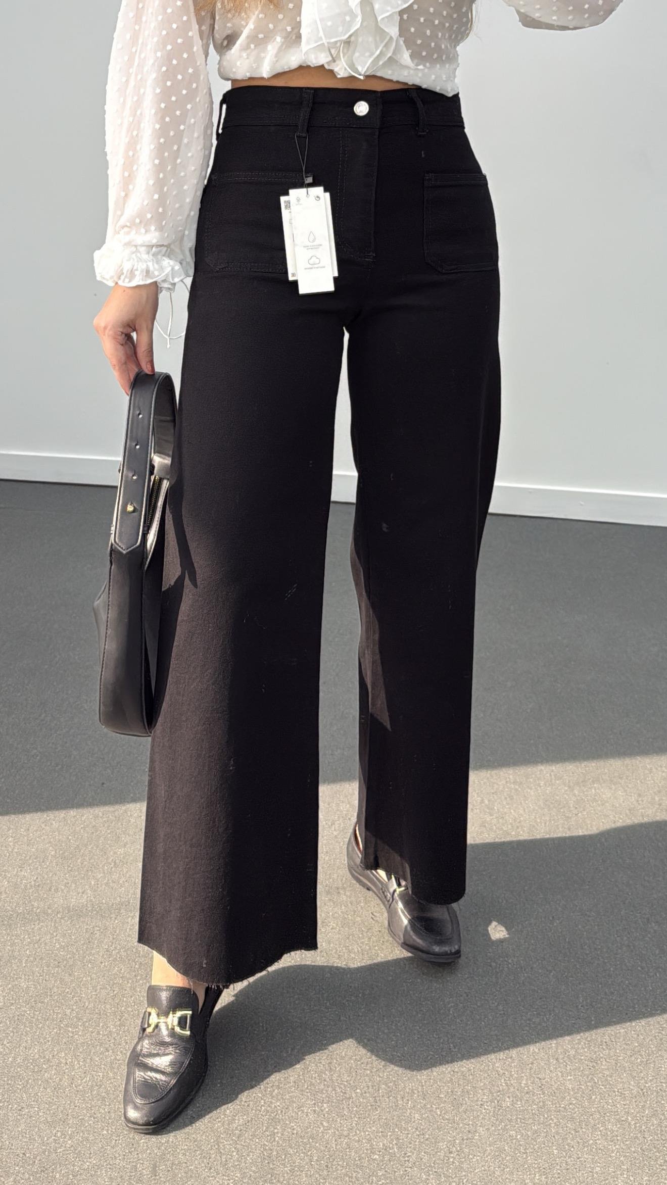 Milano Siyah Cepli Yarım Flare Jeans