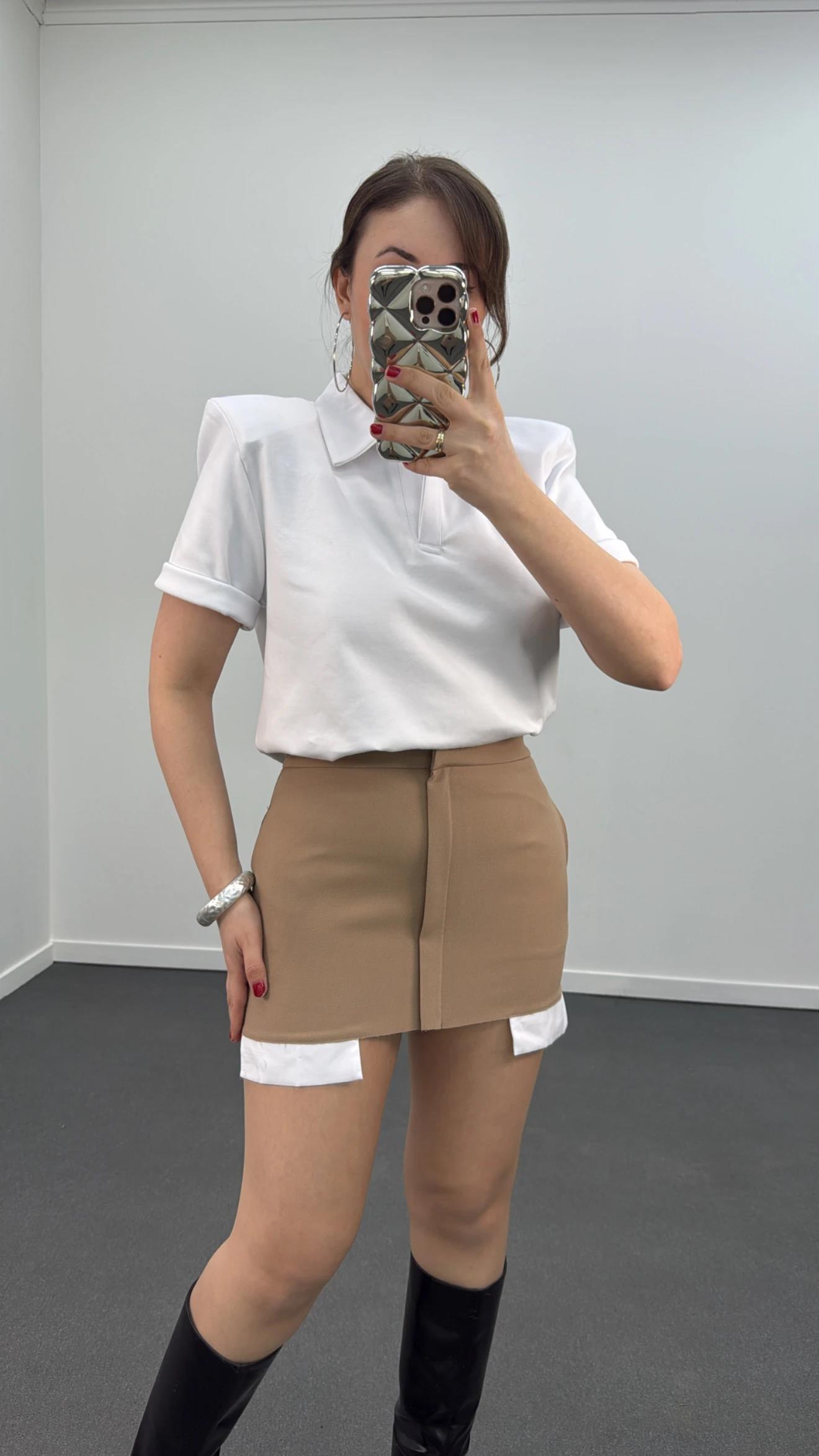 Minnie Cep Torbası Detaylı Bej Etek