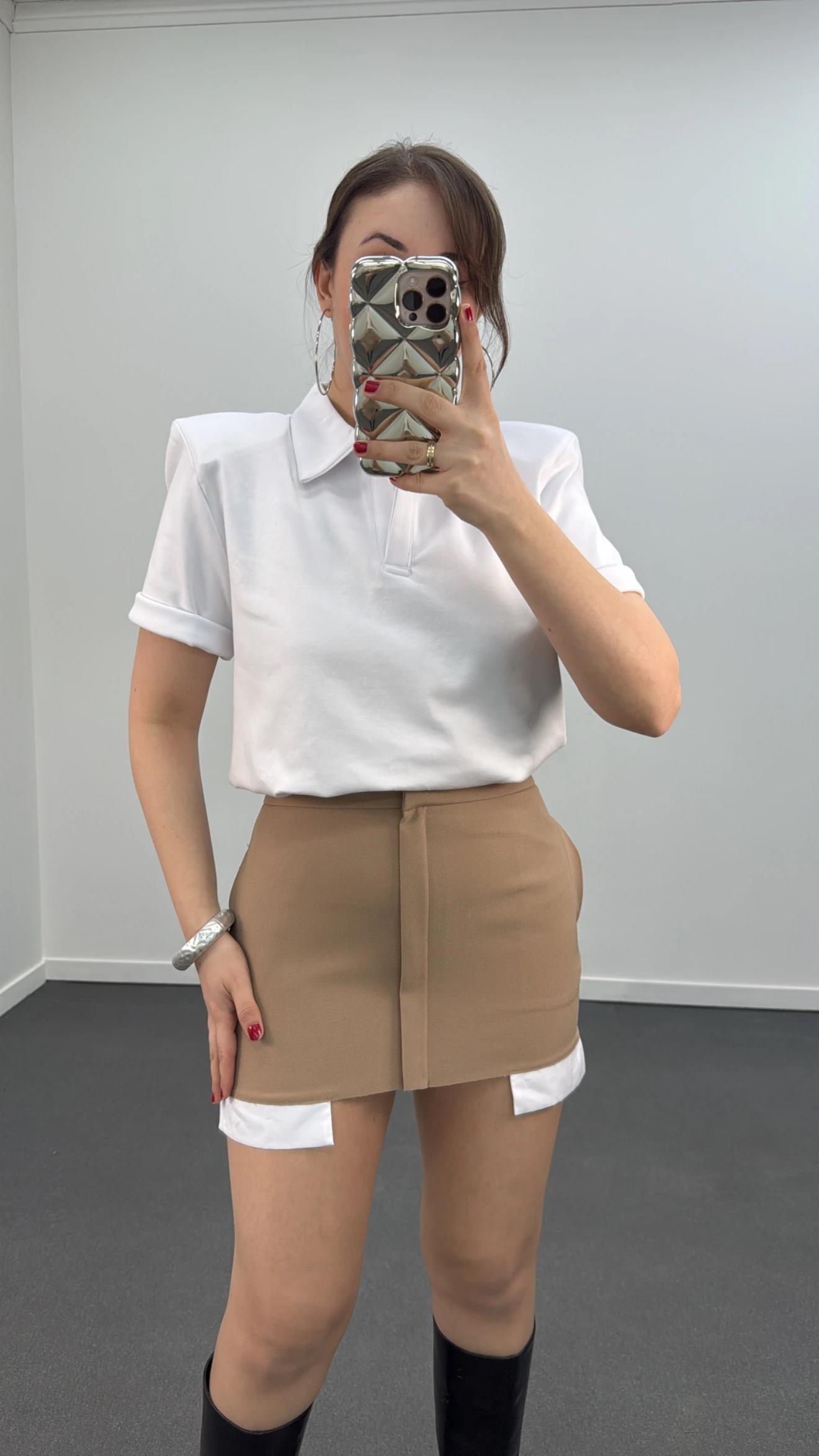 Minnie Cep Torbası Detaylı Bej Etek