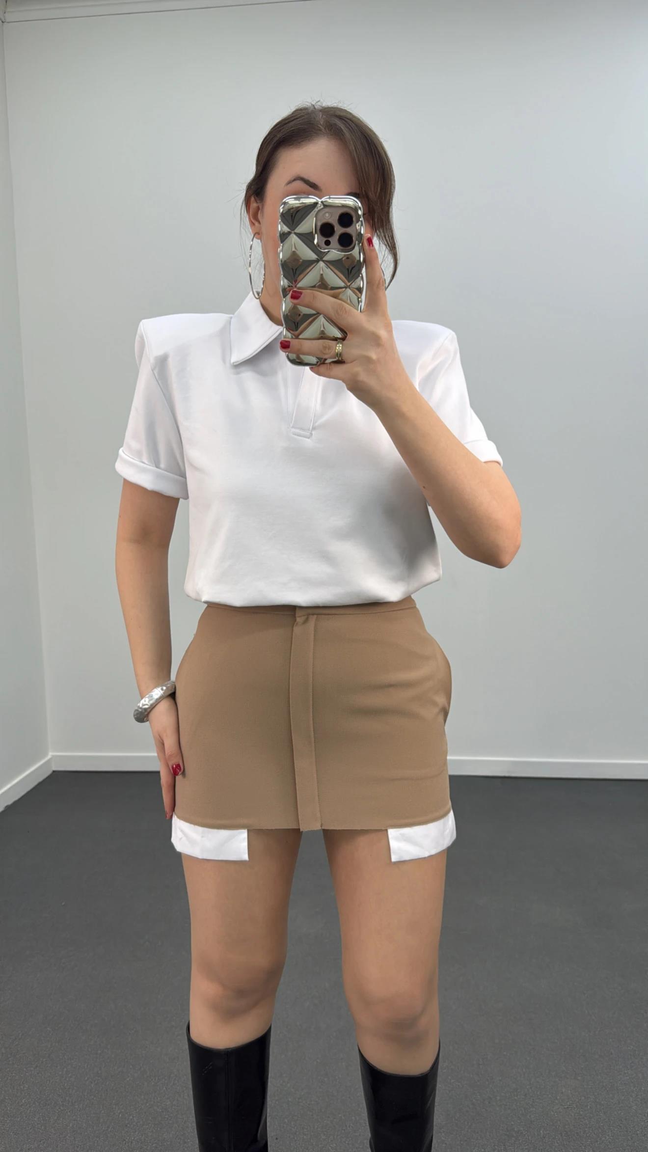 Minnie Cep Torbası Detaylı Bej Etek