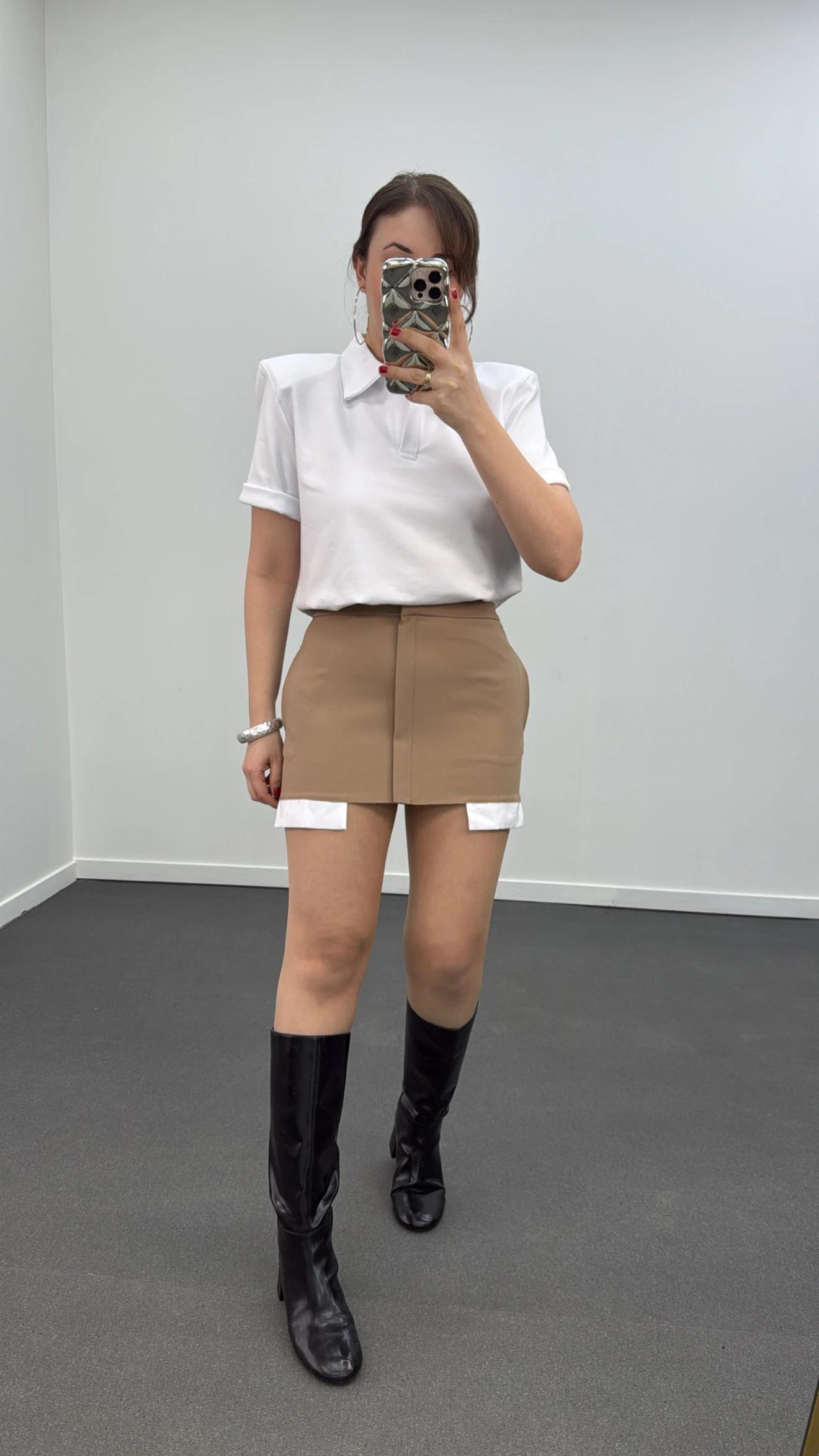 Minnie Cep Torbası Detaylı Bej Etek