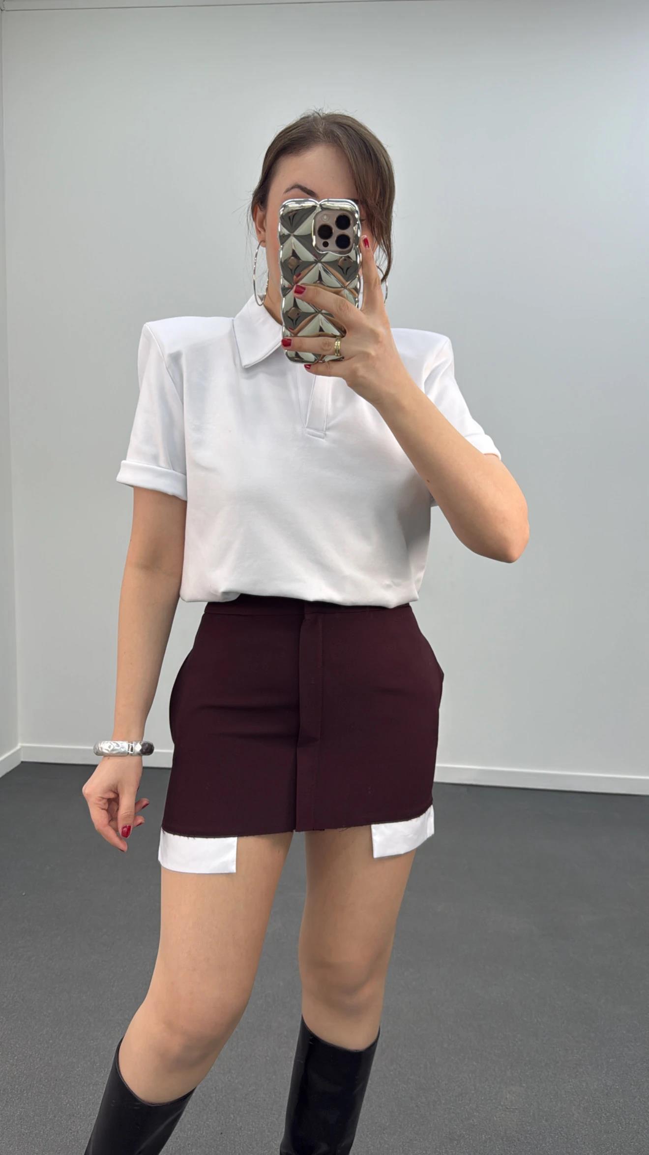 Minnie Cep Torbası Detaylı Bordo  Etek