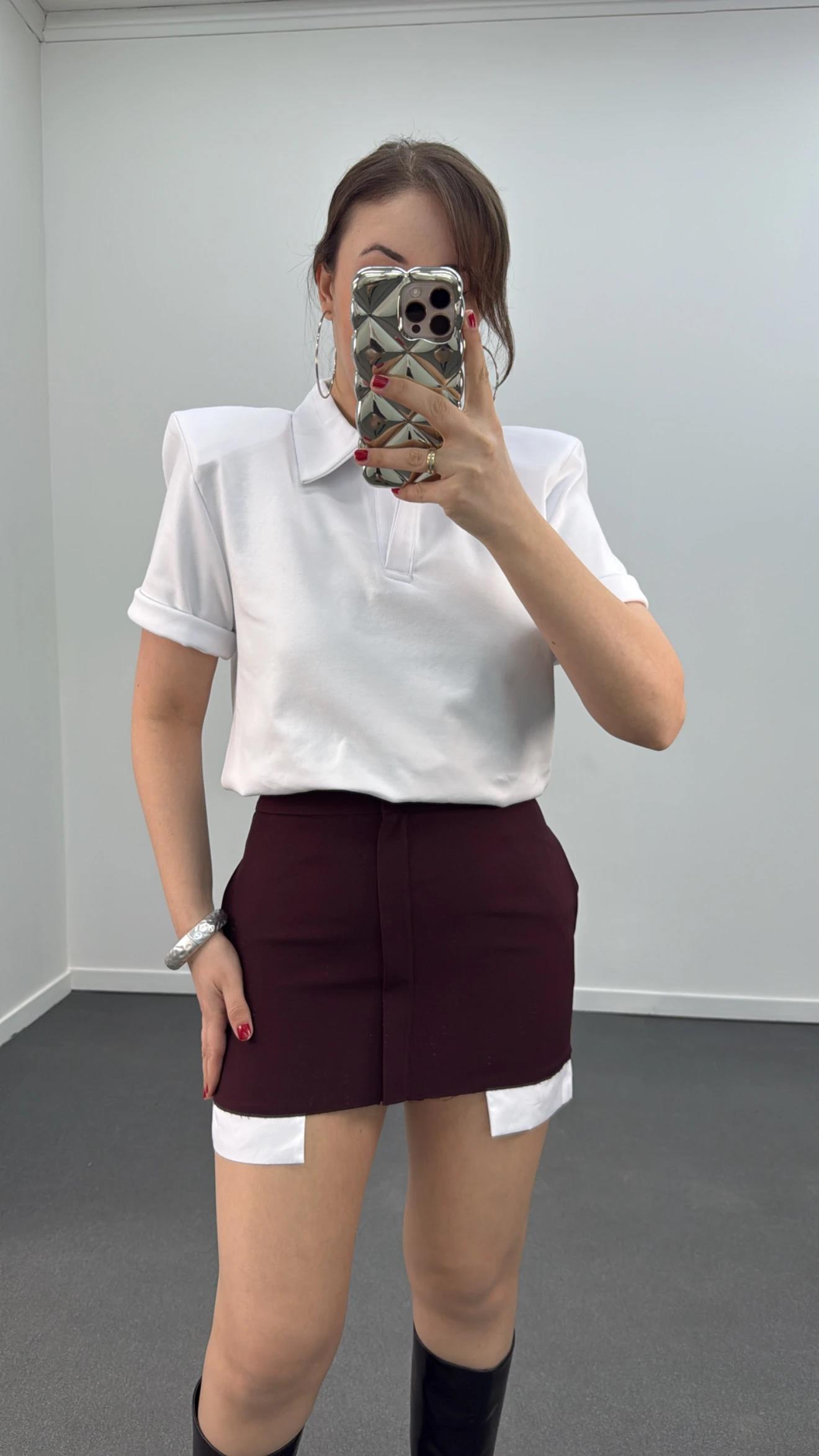 Minnie Cep Torbası Detaylı Bordo  Etek