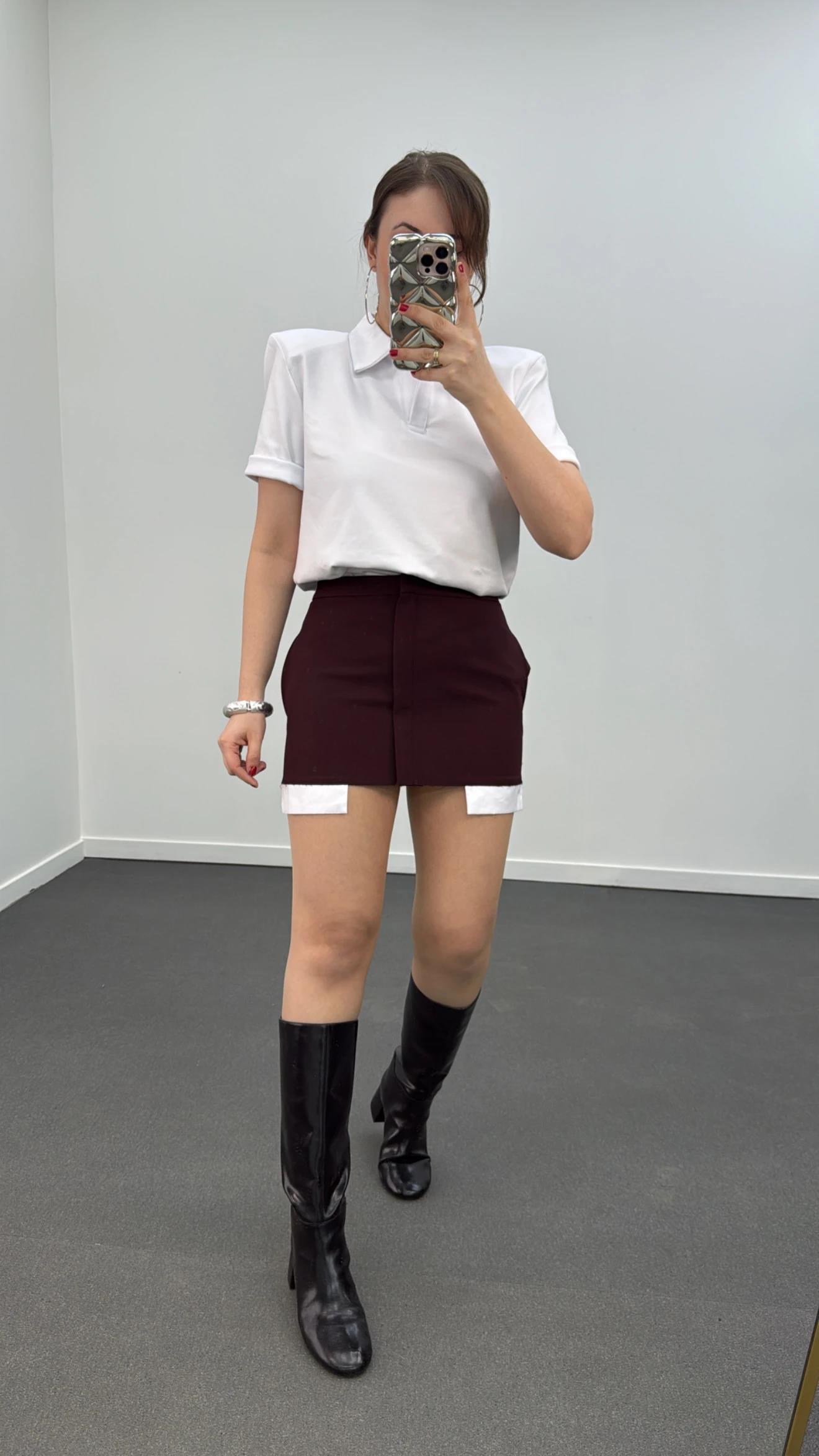 Minnie Cep Torbası Detaylı Bordo  Etek