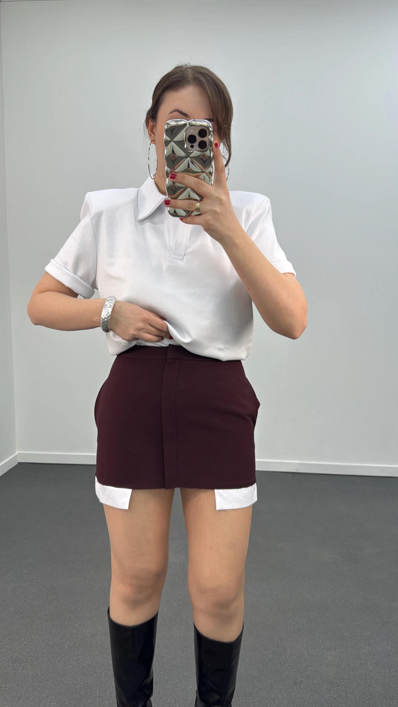 Minnie Cep Torbası Detaylı Bordo  Etek