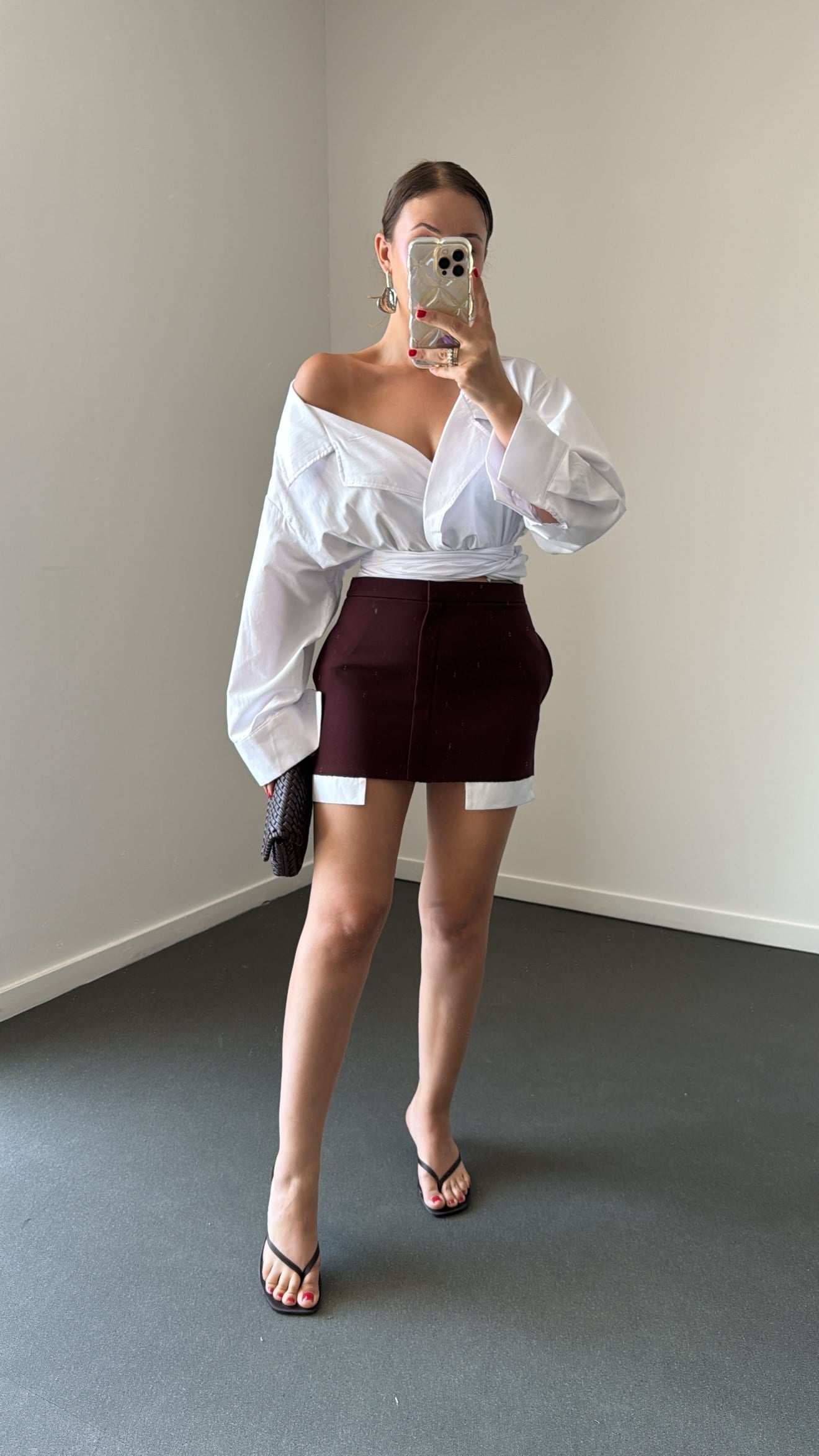 Minnie Cep Torbası Detaylı Bordo Etek