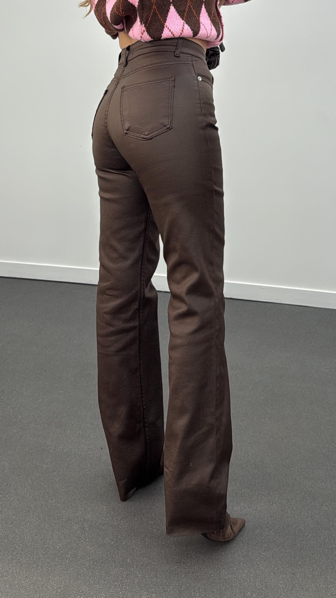 Mirada Acı Kahve Mumlu Straight Fit Jeans