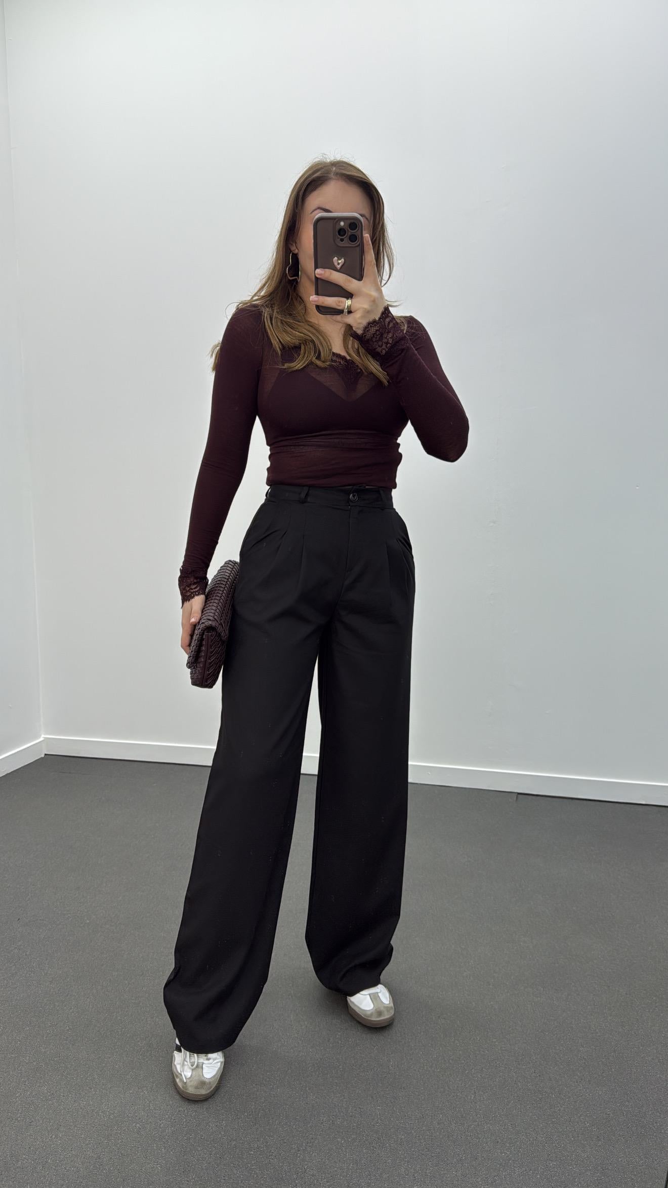 Mirella Çift Pileli Siyah Palazzo Pantolon
