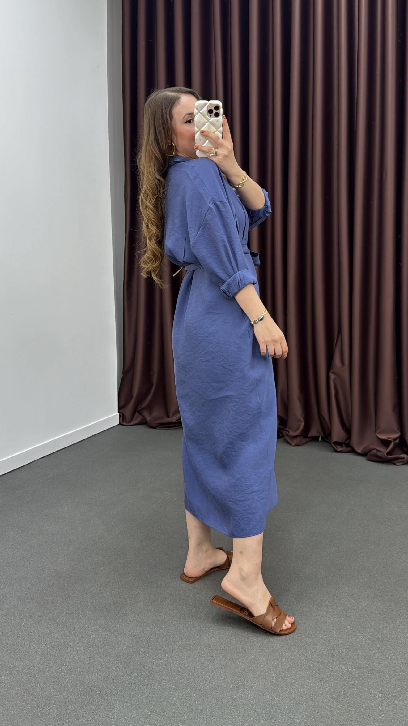 Mişa Mavi Tensel Modal Kumaşlı Maxi Elbise