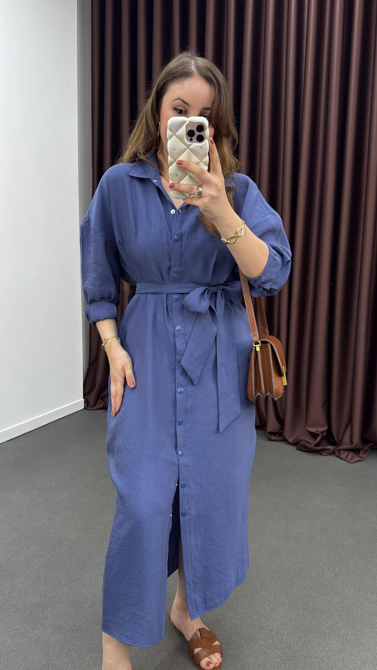 Mişa Mavi Tensel Modal Kumaşlı Maxi Elbise