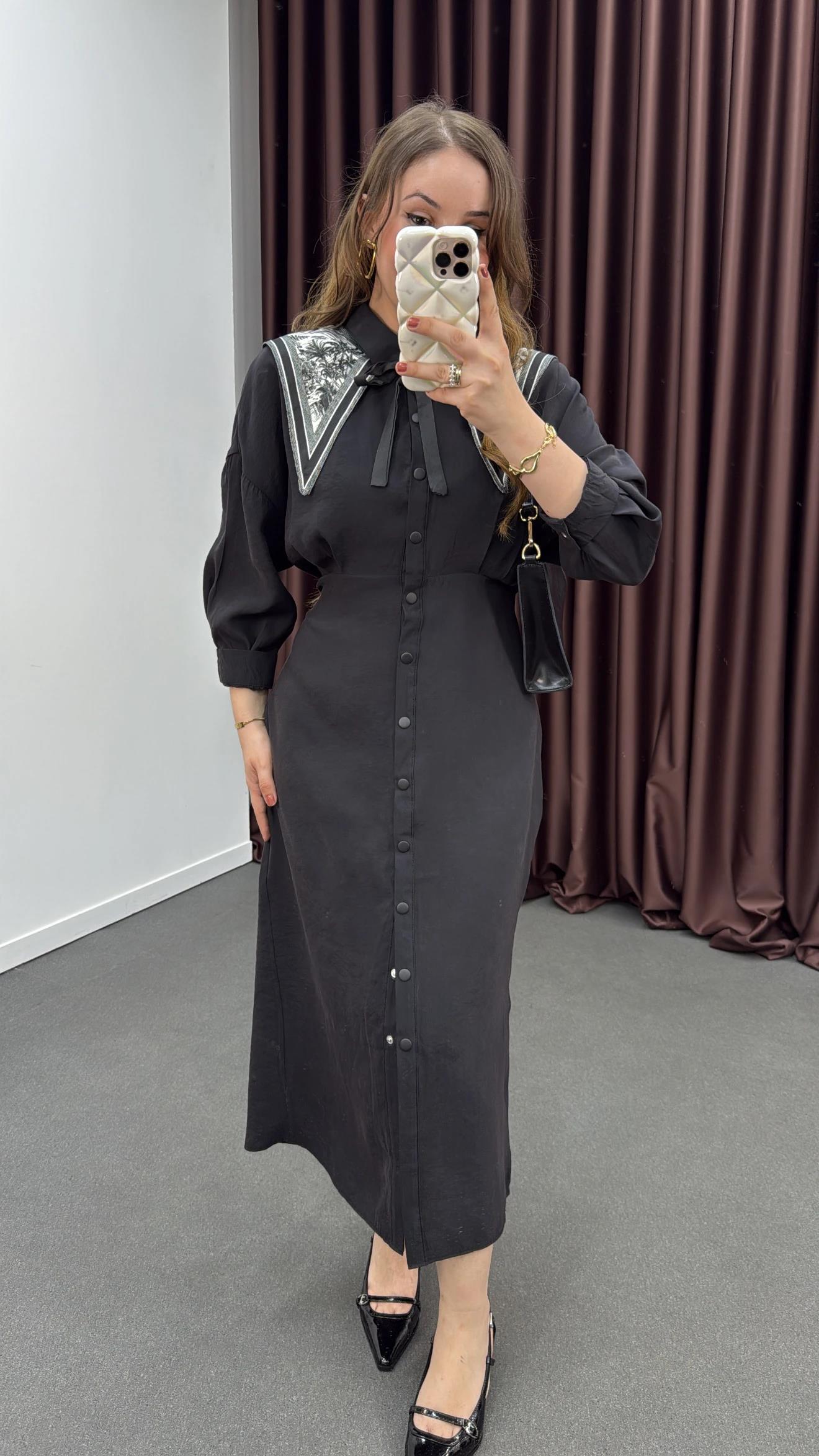 Mişa Siyah Tensel Modal Kumaşlı Maxi Elbise