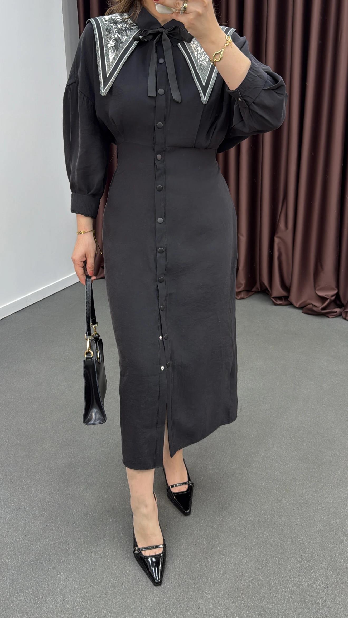 Mişa Siyah Tensel Modal Kumaşlı Maxi Elbise