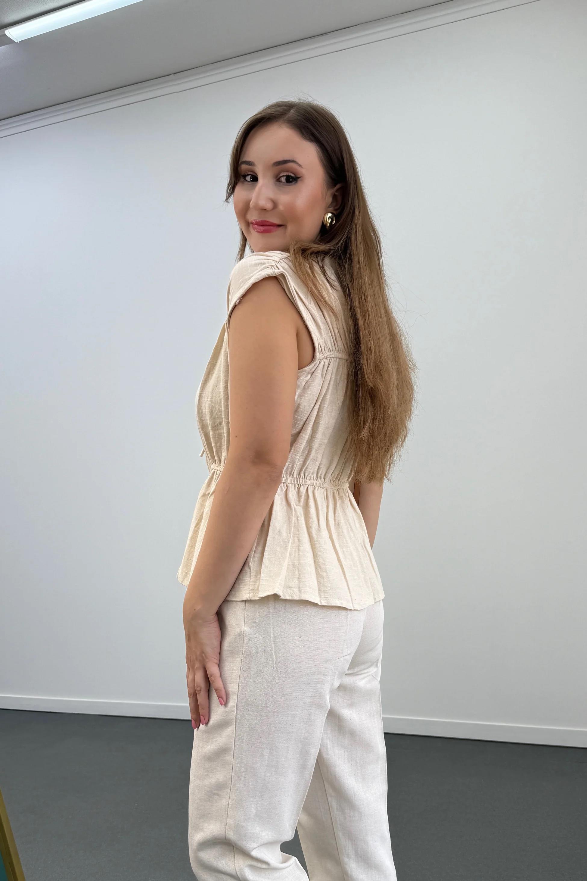 Mitra Taş Bağlamalı %100 Pamuk Bluz