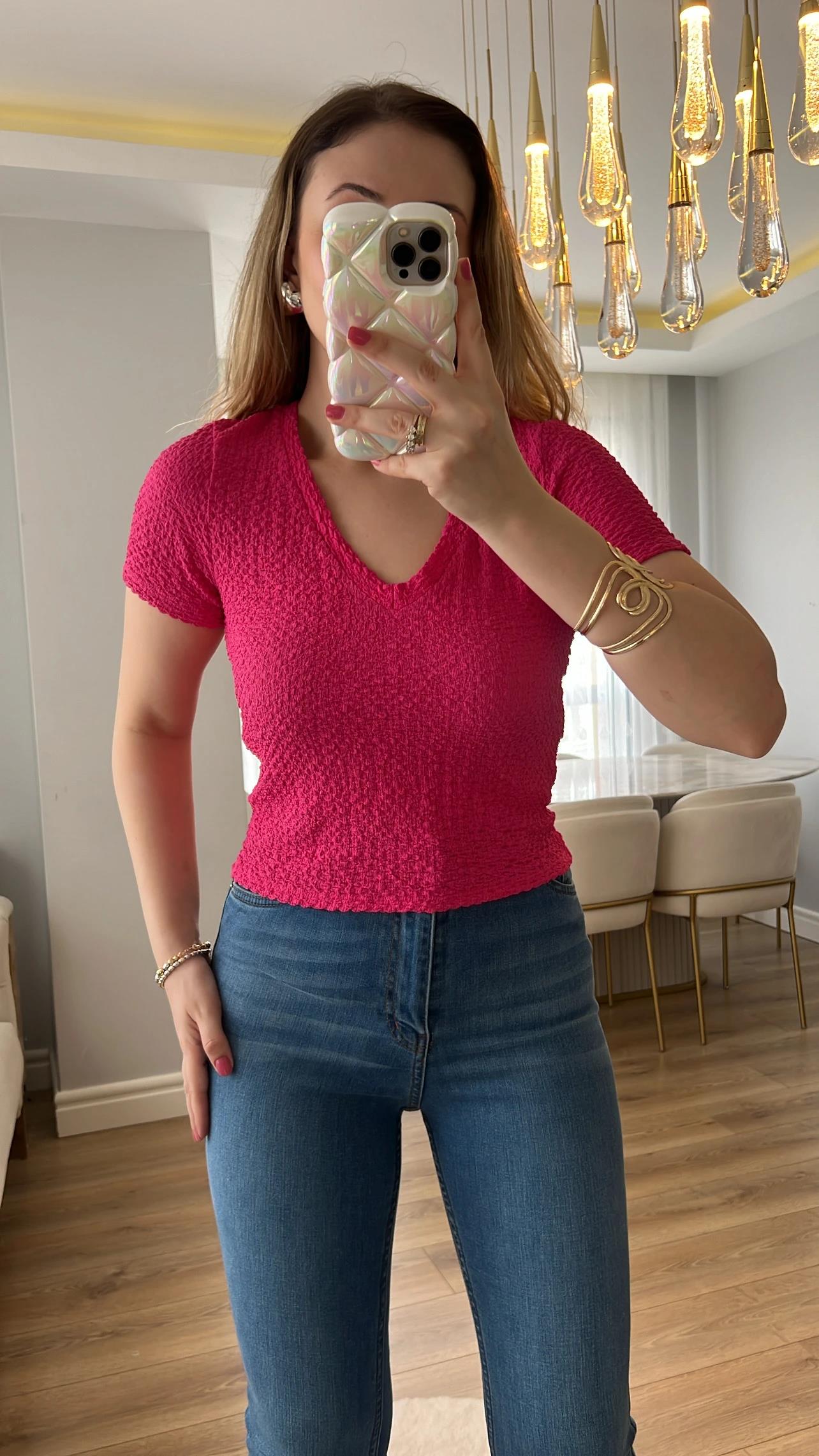 MNG Pembe Bürümcük Tshirt