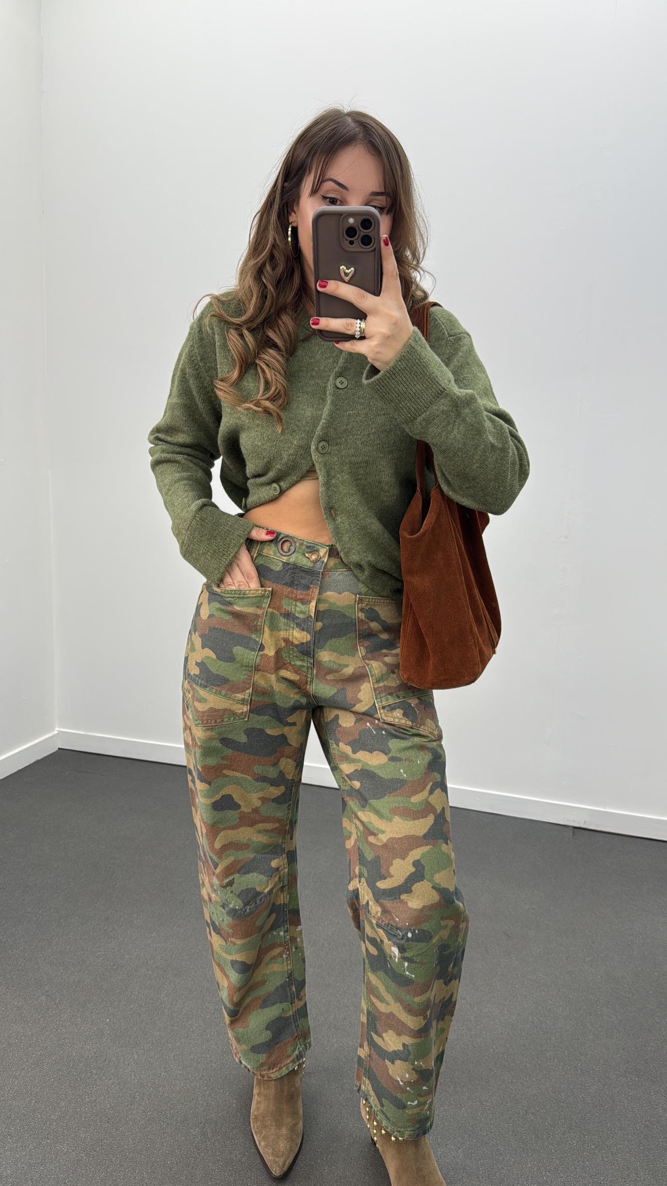 Moirenn Kamuflaj Desenli Barrel Fit Jeans