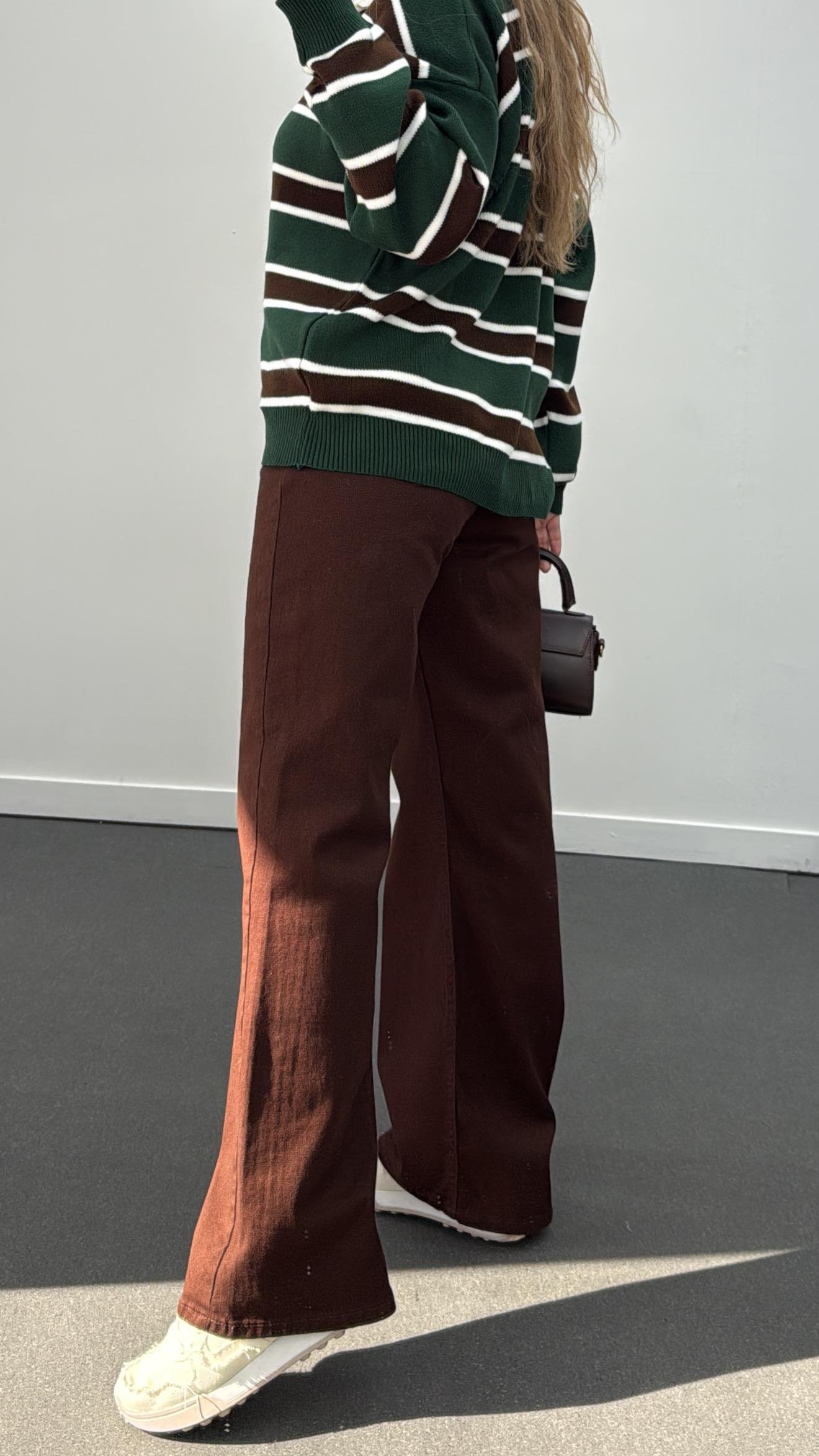 Momo Yeşil Kahve Çizgili Polo Yaka Triko