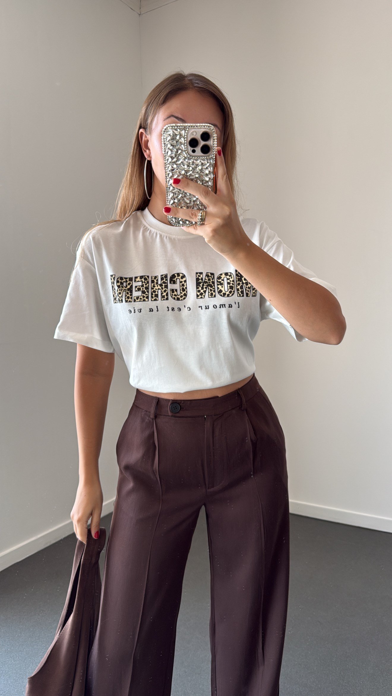 Mon Cherı Yazı Baskılı Beyaz Pamuk Tshirt