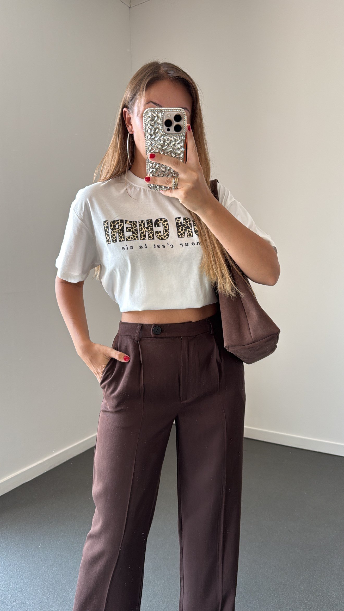Mon Cherı Yazı Baskılı Beyaz Pamuk Tshirt