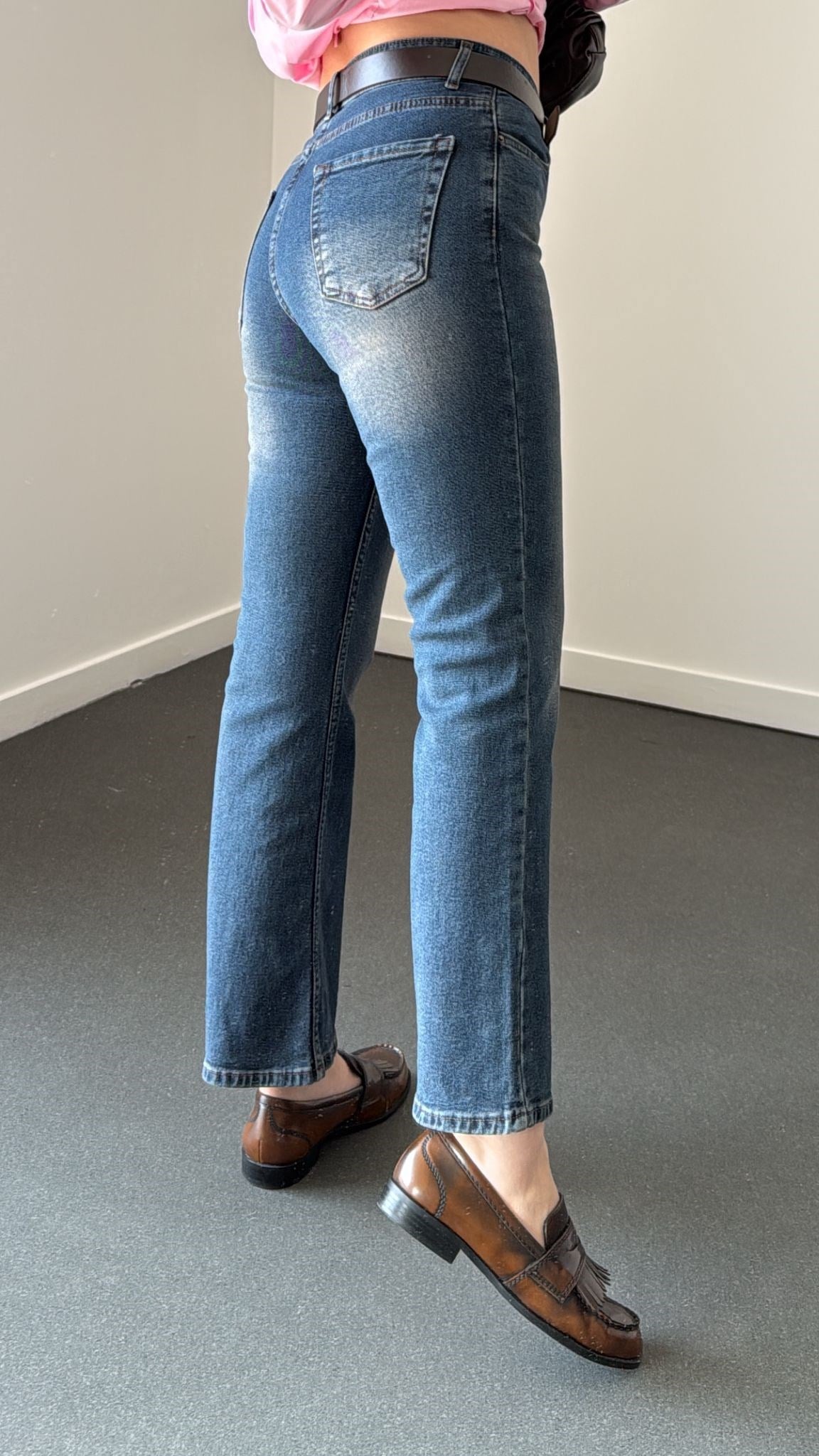 Monarco Tint Yıkamalı Kemerli Crop Flare Jeans