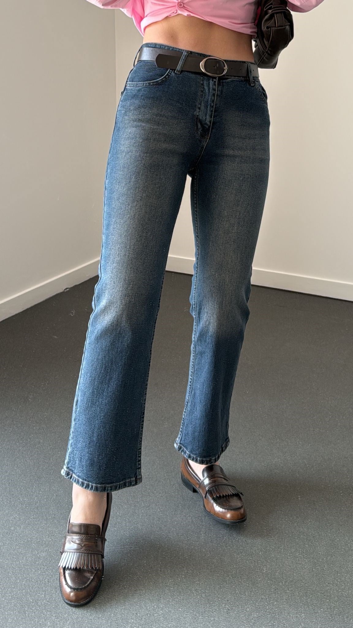 Monarco Tint Yıkamalı Kemerli Crop Flare Jeans