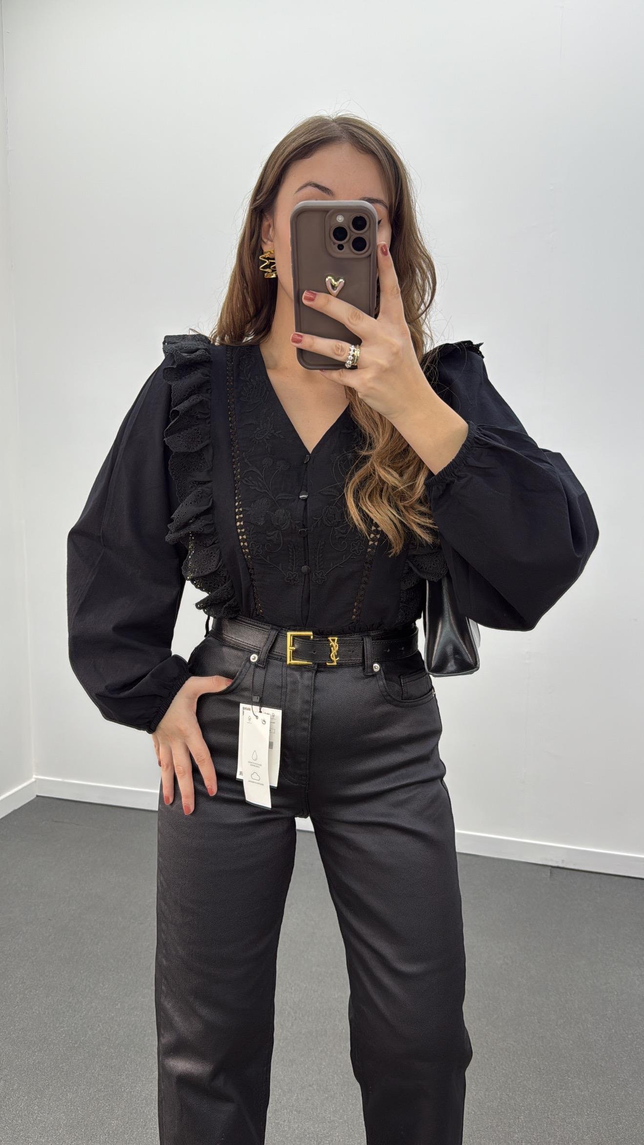 Monge Siyah Fisto İşlemeli Bluz