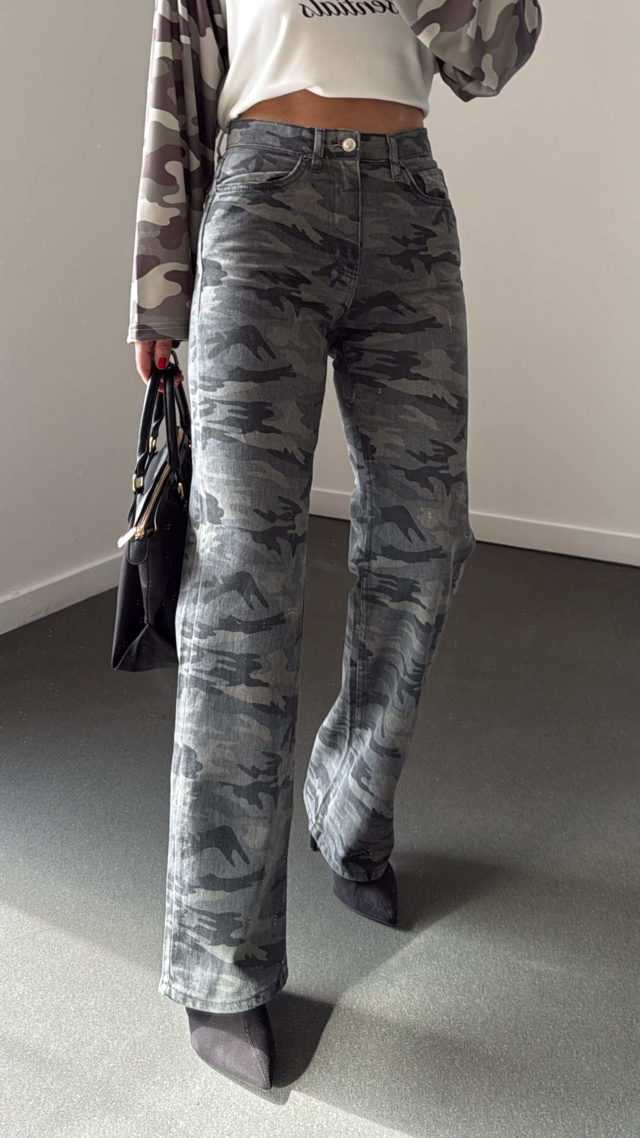 Moscow Kamuflaj Desenli Wide Leg Jeans