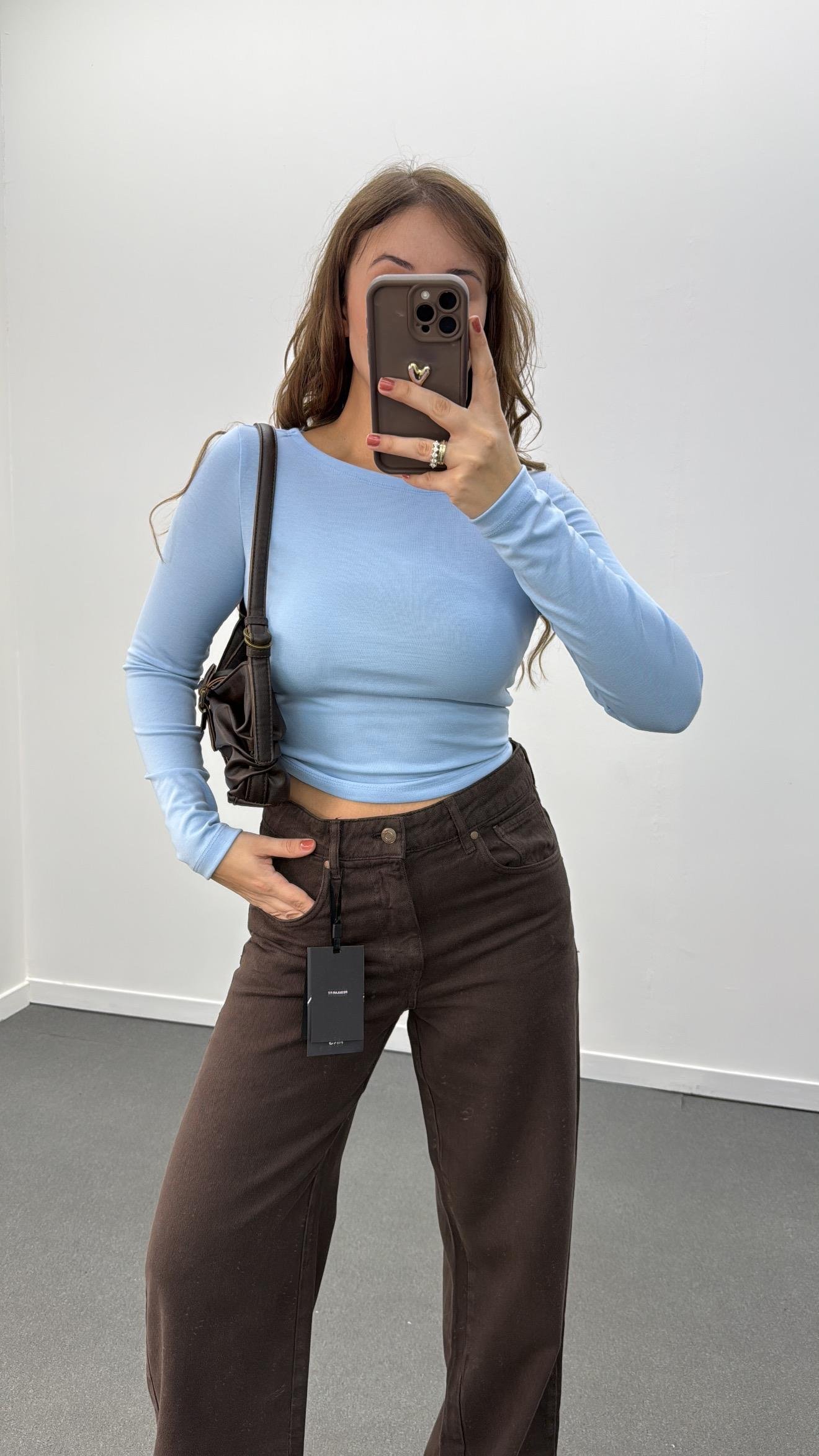 MS Bebe Mavi Modal Kumaşlı Yumuşak Likralı Kayık Yaka Body