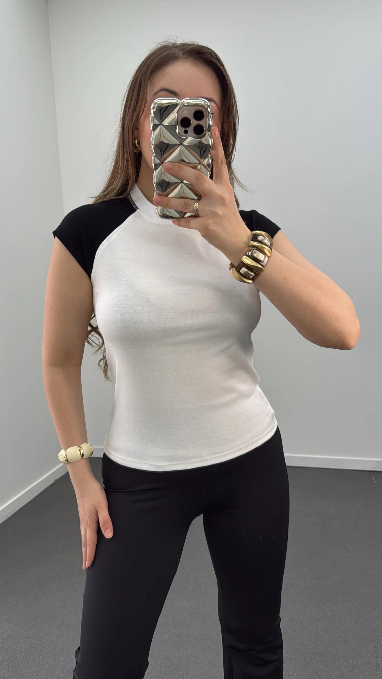 MS Beyaz Reglan Kol %100 Pamuk Tshirt