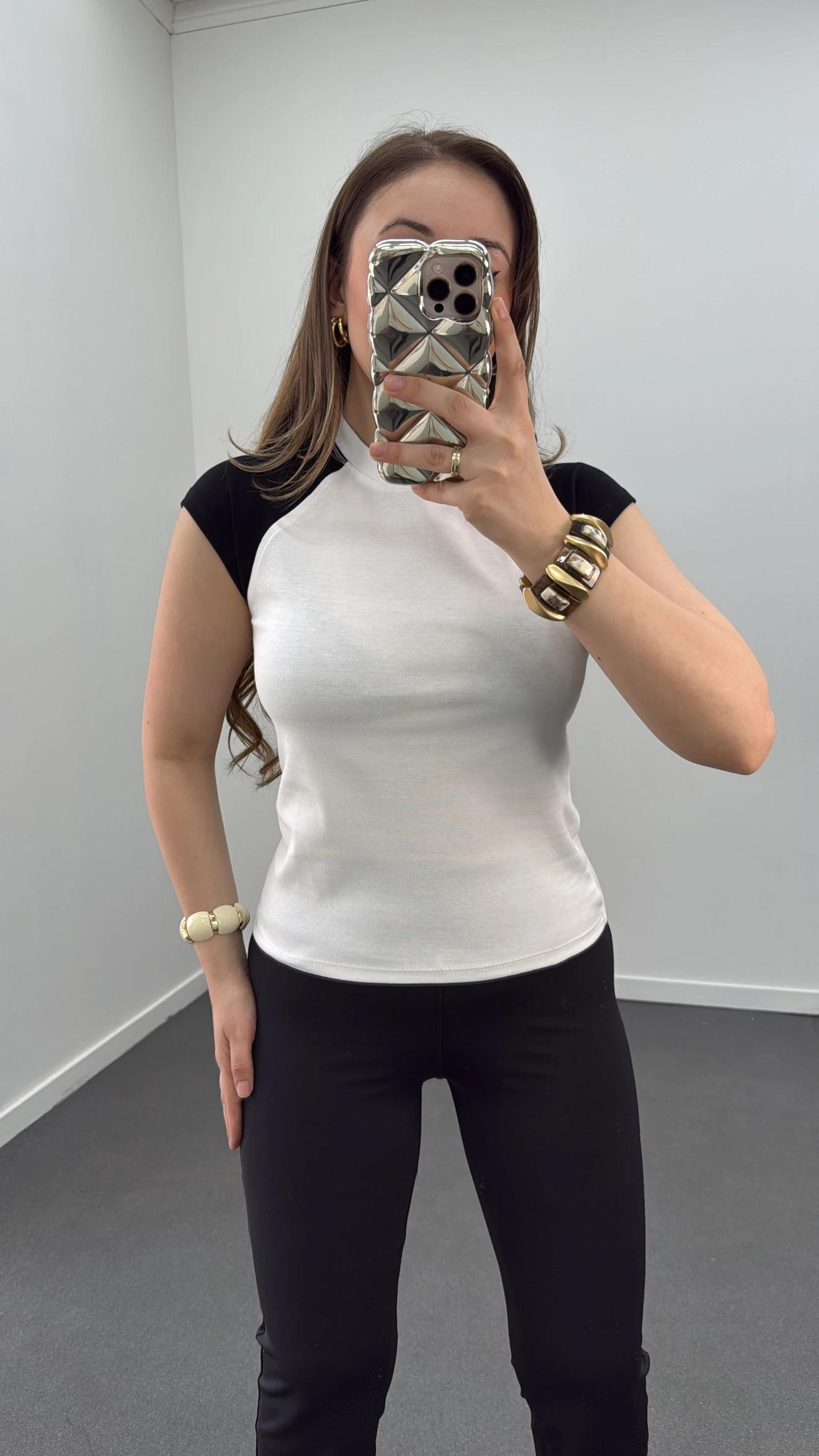 MS Beyaz Reglan Kol %100 Pamuk Tshirt