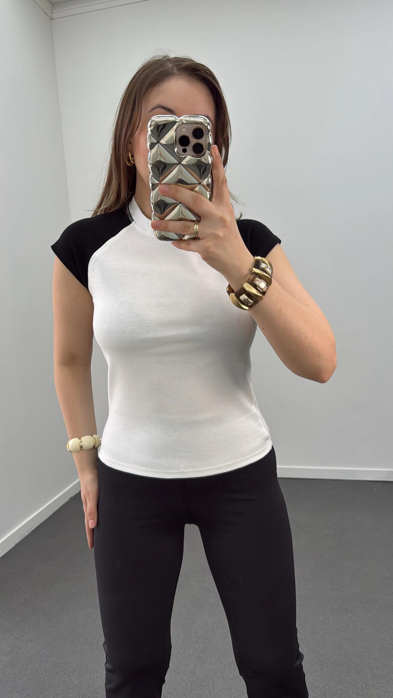 MS Beyaz Reglan Kol %100 Pamuk Tshirt